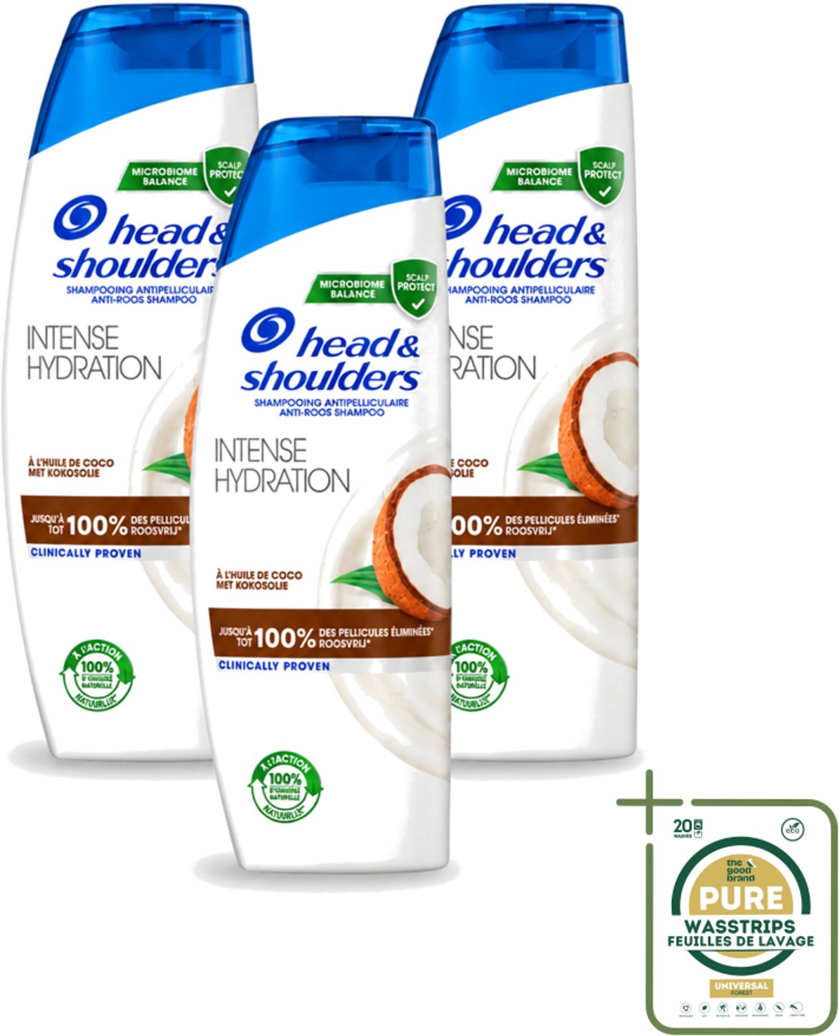 3 x Head & Shoulders - Anti-Roos Shampoo - Intense Hydration - Met Kokosolie - 285 ml - Wasstrips - Anti-roos Shampoo - Roosvrij Haar - Gezonde Hoofdhuid - Kokosolie Shampoo - Hydraterend Shampoo