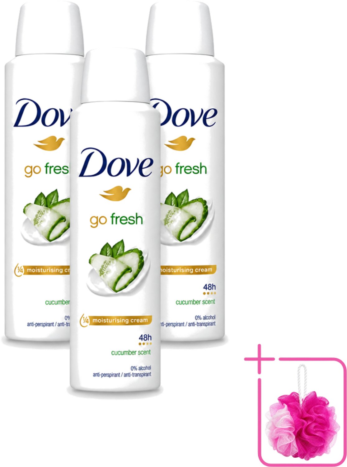 3 x Dove Go Fresh - Deospray - Komkommer - 150 ml - Bulkverpakking - Dove Go Fresh Deospray - Douchemop - Komkommer