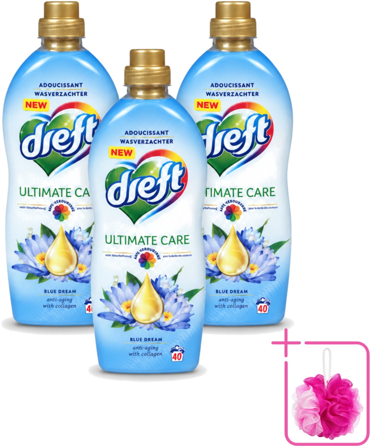 3 x Dreft - Wasverzachter - Gekleurde Was - Blauwe Droom - Anti-Veroudering - 40 Wasbeurten - Bulkverpakking - Wasverzachter - Douchemop - Anti-aging