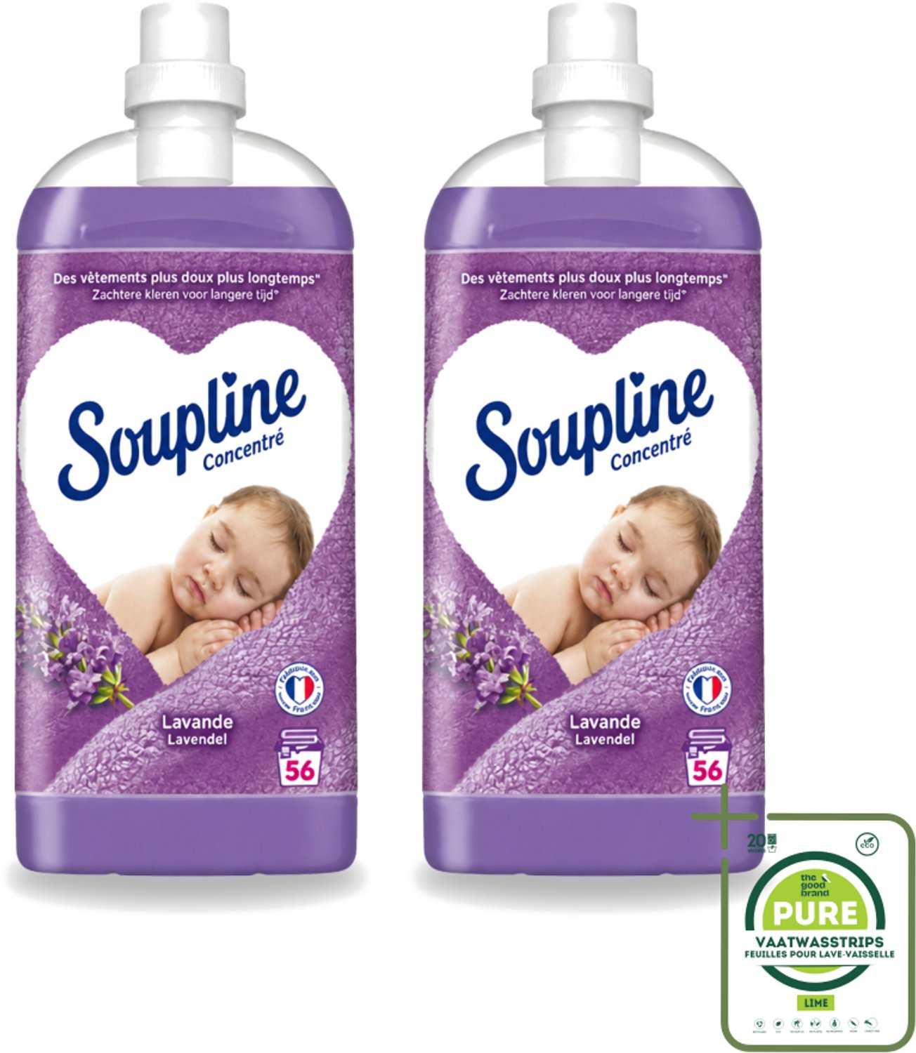 2 x Soupline - Wasverzachter - Lavendel - 56 Wasbeurten - 1.3L - Grootverpakking - Vaatwasstrips - Wasverzachter - Wasgoed Verzachten - Lavendel Geur - Wasgoed Verzorgen - Wasverzachter Lavendel