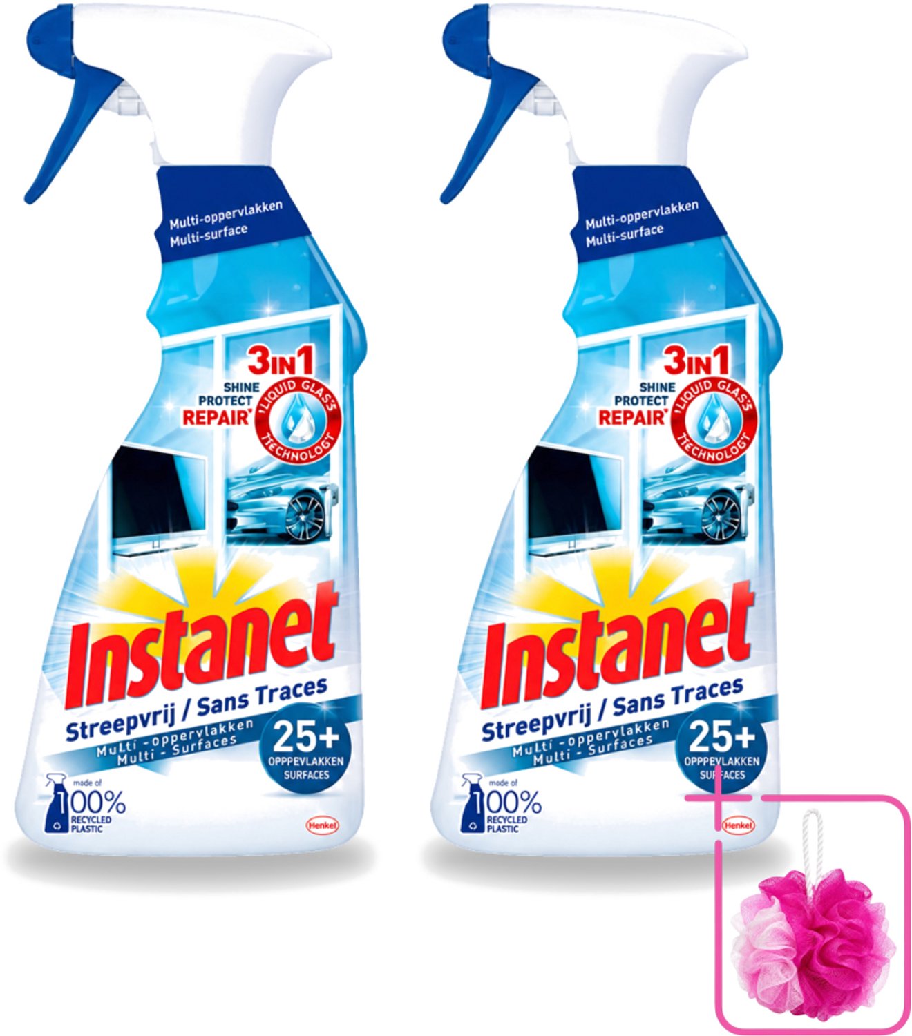 2 x Instanet - Schoonmaakspray - Streepvrij - 3 in 1 - Multi-Oppervlakken - 725 ml - Bulkverpakking - Schoonmaak spray - Glas reinigen