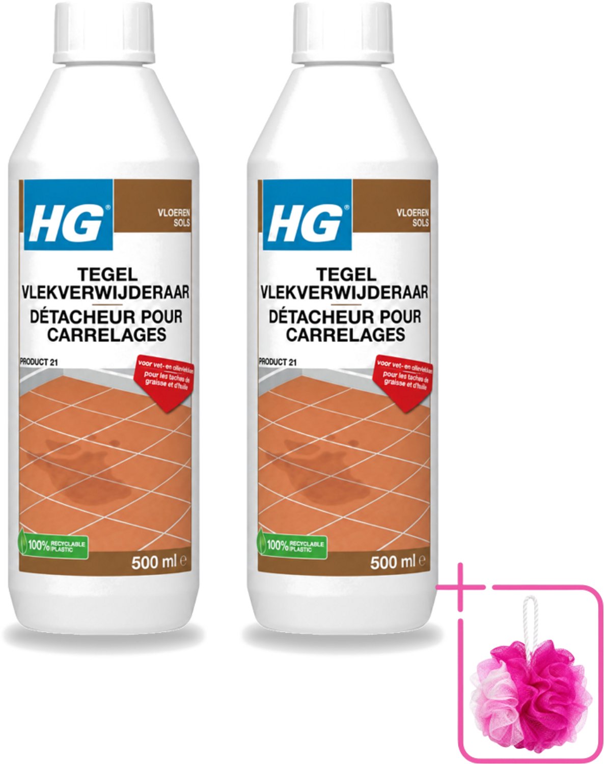 2 x HG - Vloeren - Tegel Vlekverwijderaar - Voor Vet & Olievlekken - 500 ml - Bulkverpakking - Vlekverwijderaar tegel - Douchemop - Vetvlek verwijderen