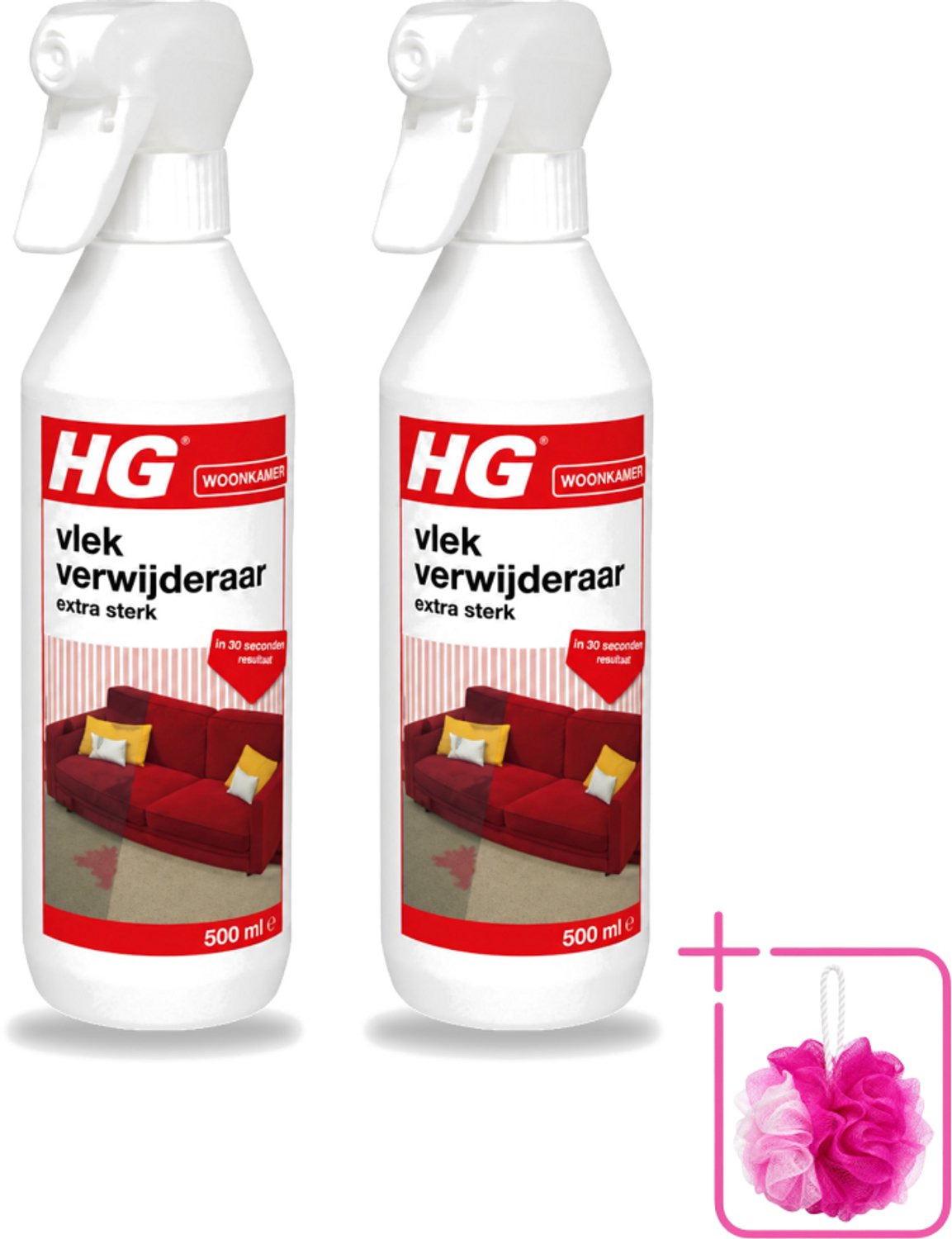 2 x HG - Woonkamer - Vlekverwijderaar Extra Sterk - In 30 Seconden Resultaat - 500 ml - Bulkverpakking - Vlekverwijderaar - Douchemop - Vlekken verwijderen