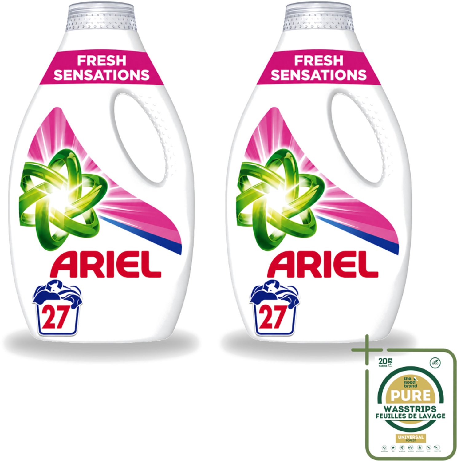 2 x Ariel Original - Fresh Sensations - Vloeibaar Wasmiddel - Witte en Lichtgekleurde Was - 27 Wasbeurten - Wasstrips - Vloeibaar Wasmiddel - Frisse Geur - Reiniging - Wasbeurt - Witte Kleding
