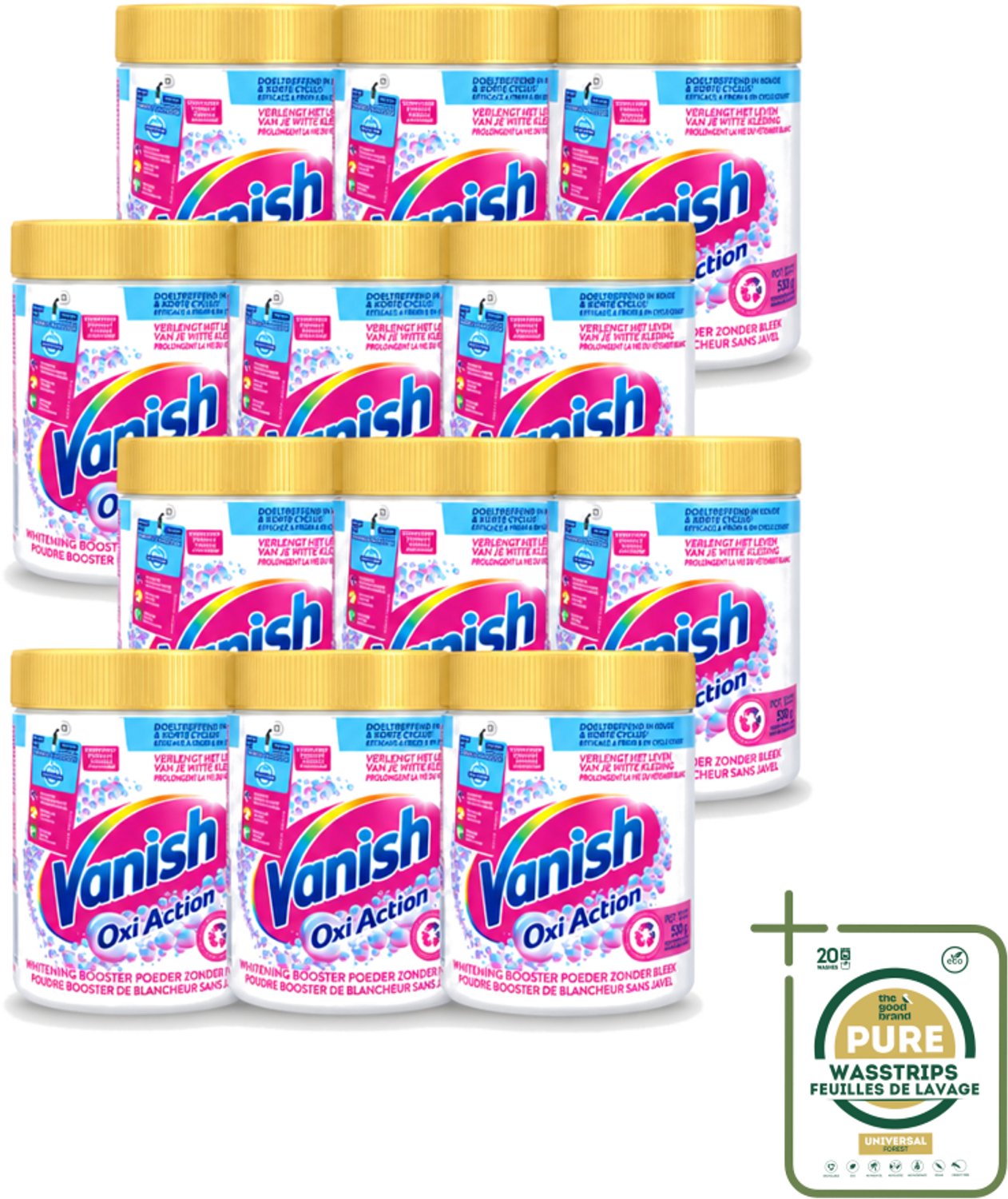 12 x Vanish Oxi Action - Vlekkenverwijderaar - Wasbooster - Zonder Bleek - Witte Was - 530 Gram - Wasstrips - Vlekkenverwijderaar - Wasbooster - Witte Was - Geurneutraliserend - Bleekvrije Was