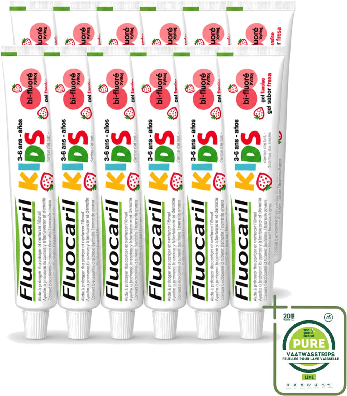 12 x Fluocaril Kids - Bi-Fluoride - Tandpasta - Met Aardbeiensmaak - 3 tot 6 jaar - 50 ml - Grootverpakking - Tandpasta Voor Kinderen - Melktanden Beschermen - Bi-fluoride Tandpasta - Aardbeiensmaak Tandpasta - Tandenpoetsen Voor Kinderen
