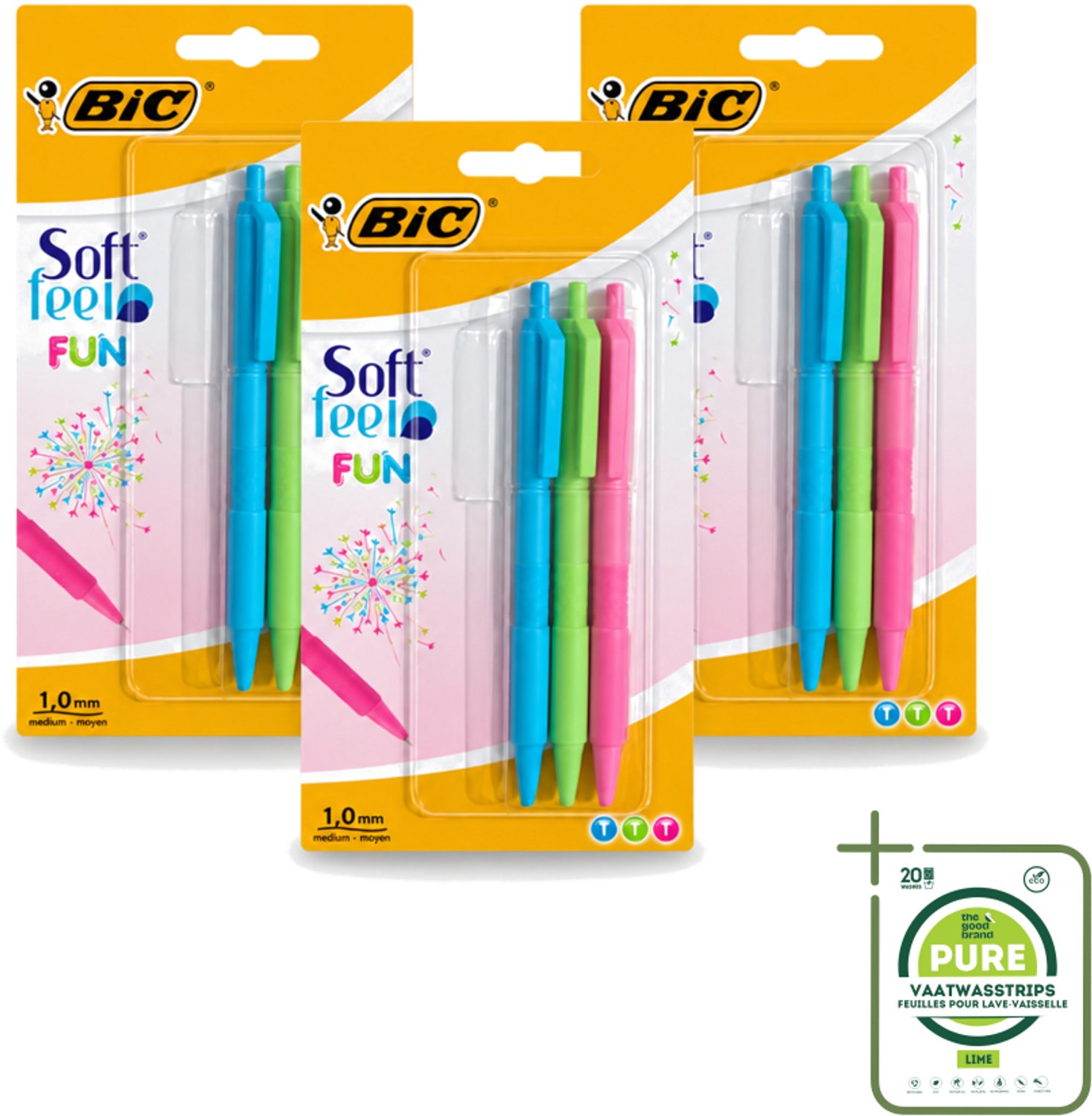 3 x BIC - Balpennen - Lichtgroen, Lichtblauw & Roze - Intrekbaar - 3 Balpennen - Grootverpakking - Vaatwasstrips - Balpen - Intrekbare Balpen - Schrijfpen - Schrijfervaring - Schrijfpen Voor School