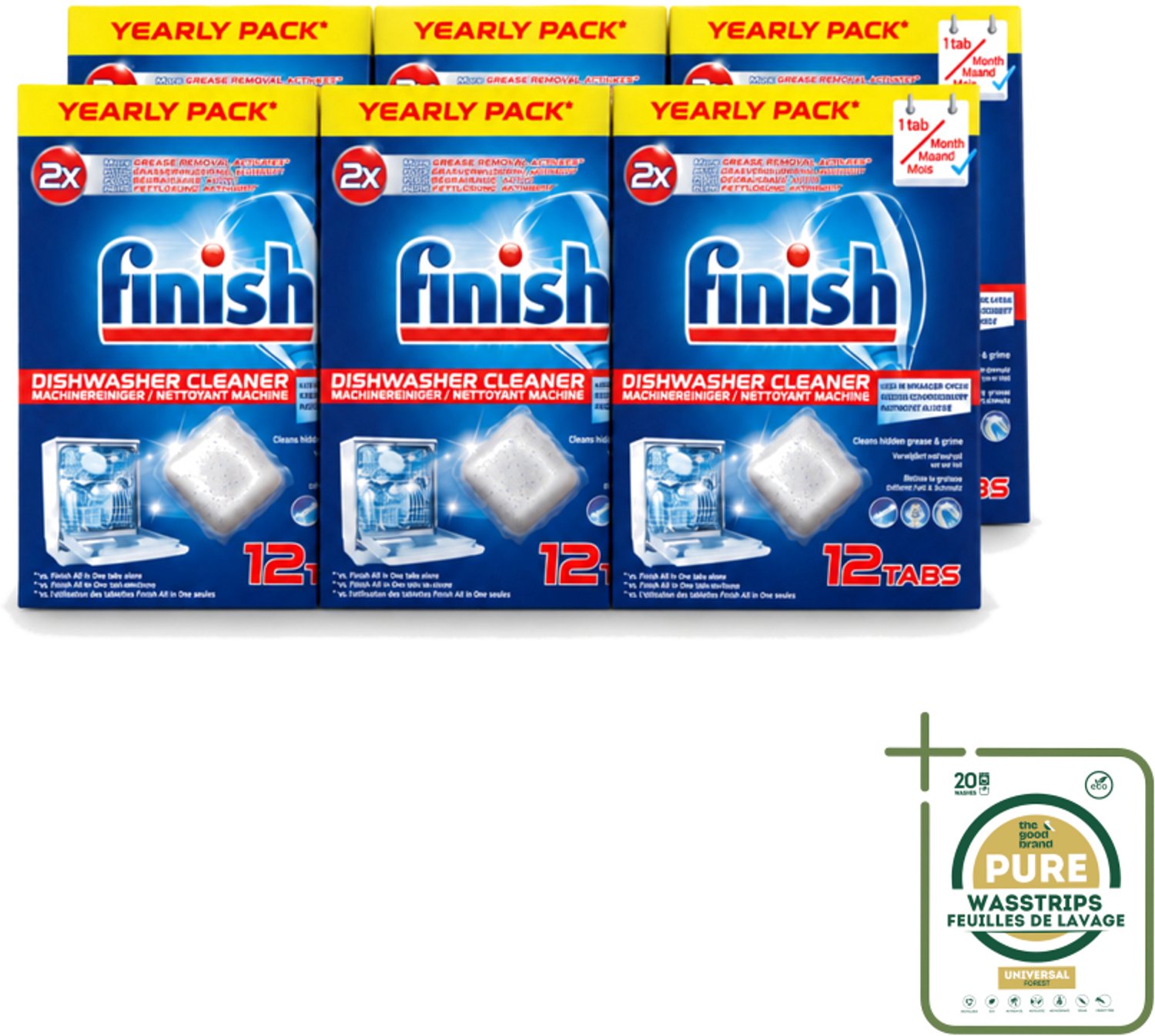 6 x Finish - Vaatwasmachinereiniger - Anti-Vet & Anti-Vuil - 12 Tabletten - Wasstrips - Vaatwasmachinereiniger - Vet En Vuil Verwijderen - Vaatwasmachine Reinigen - Vaatwasmachine Onderhoud - Vaatwasmachine Schoon Houden