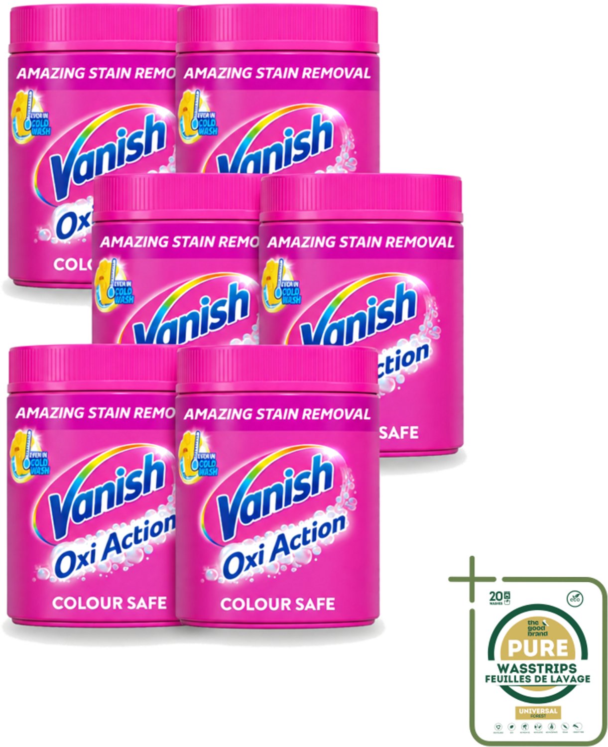 6 x Vanish Oxi Action Pink - Vlekkenverwijderaar - Wasbooster - Zonder Bleek - 1.12 Kg - Wasstrips - Vlekkenverwijderaar - Wasbooster - Witte Kleding - Bleekvrije Was - Geurneutralisatie