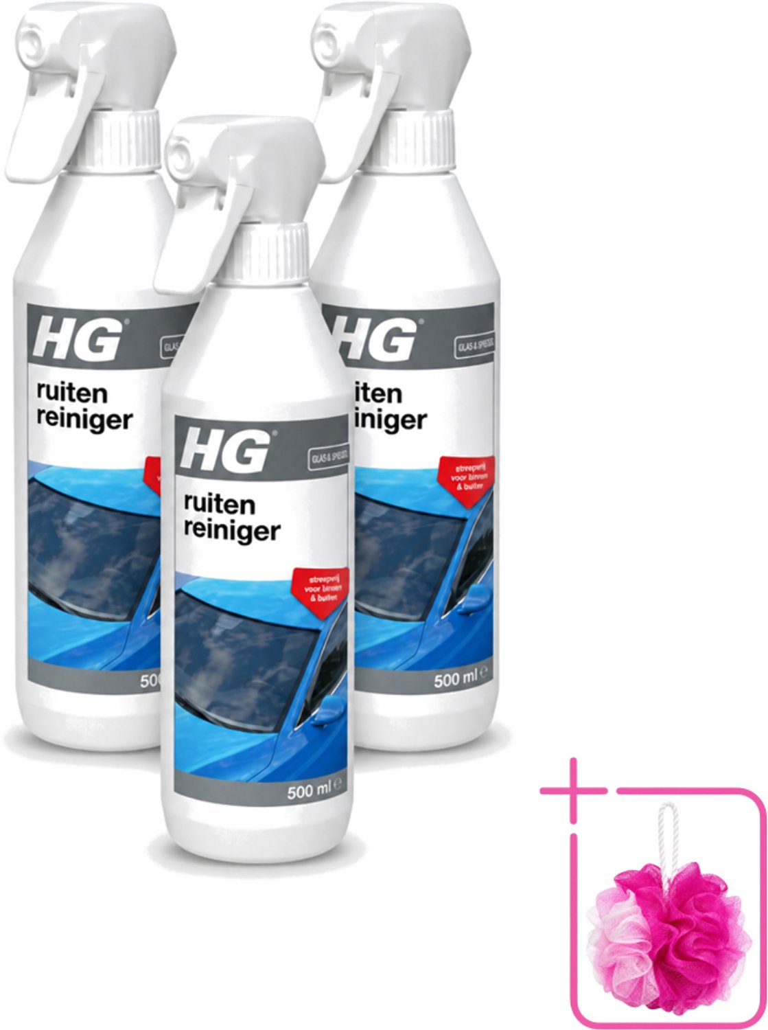 3 x HG - Ruitenreiniger - Streepvrij Voor Binnen & Buiten - 500 ml - Bulkverpakking - Ruitenreiniger - Ruiten reinigen