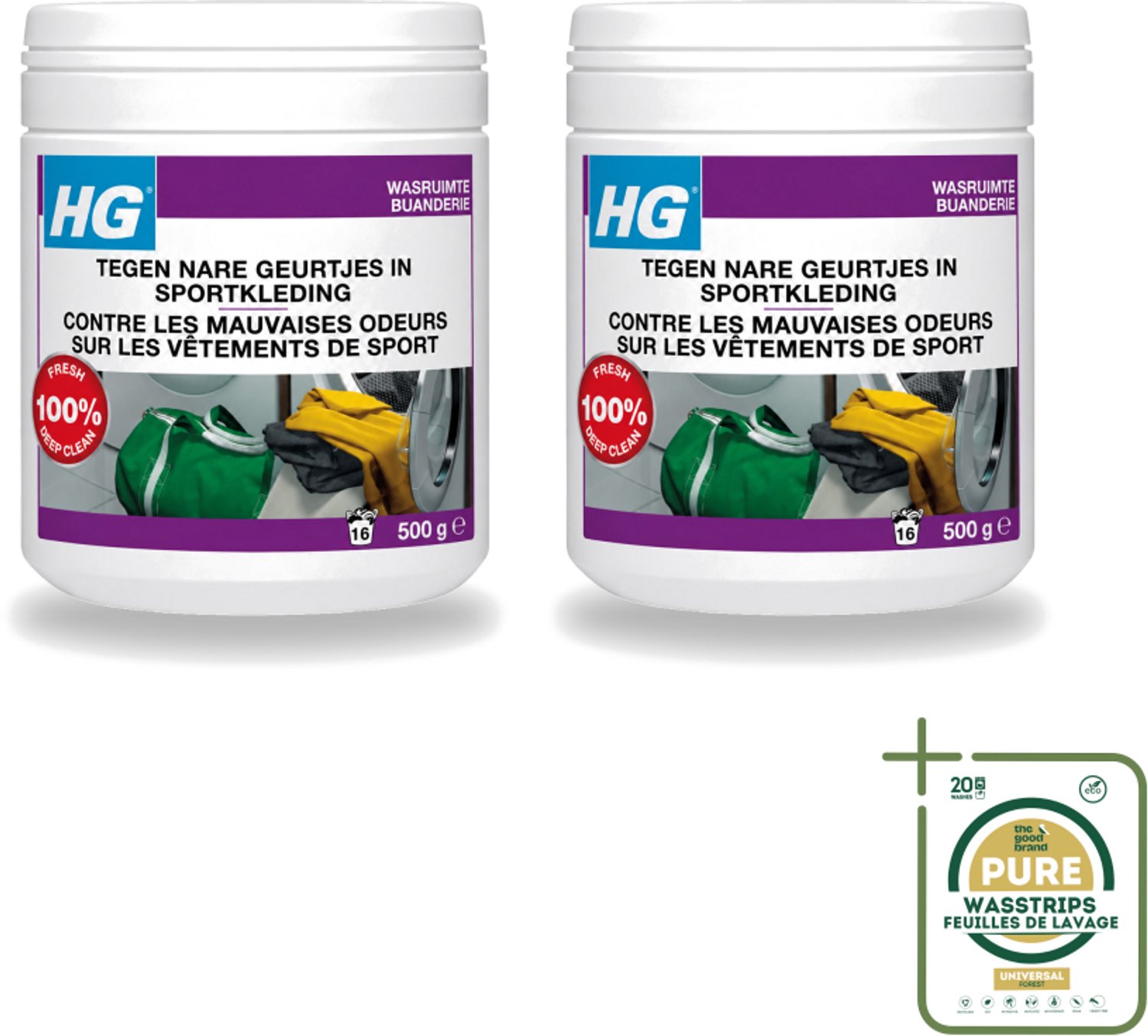 2 x HG - Wasruimte - Tegen Nare Geurtjes In Sportkleding - Wasmiddeltoevoeging - 500 g - Wasstrips - Geurverwijdering Sportkleding - Stankmoleculen Verwijderen - Wasmiddel Toevoeging - Sportkleding Geur - Handdoek Geur