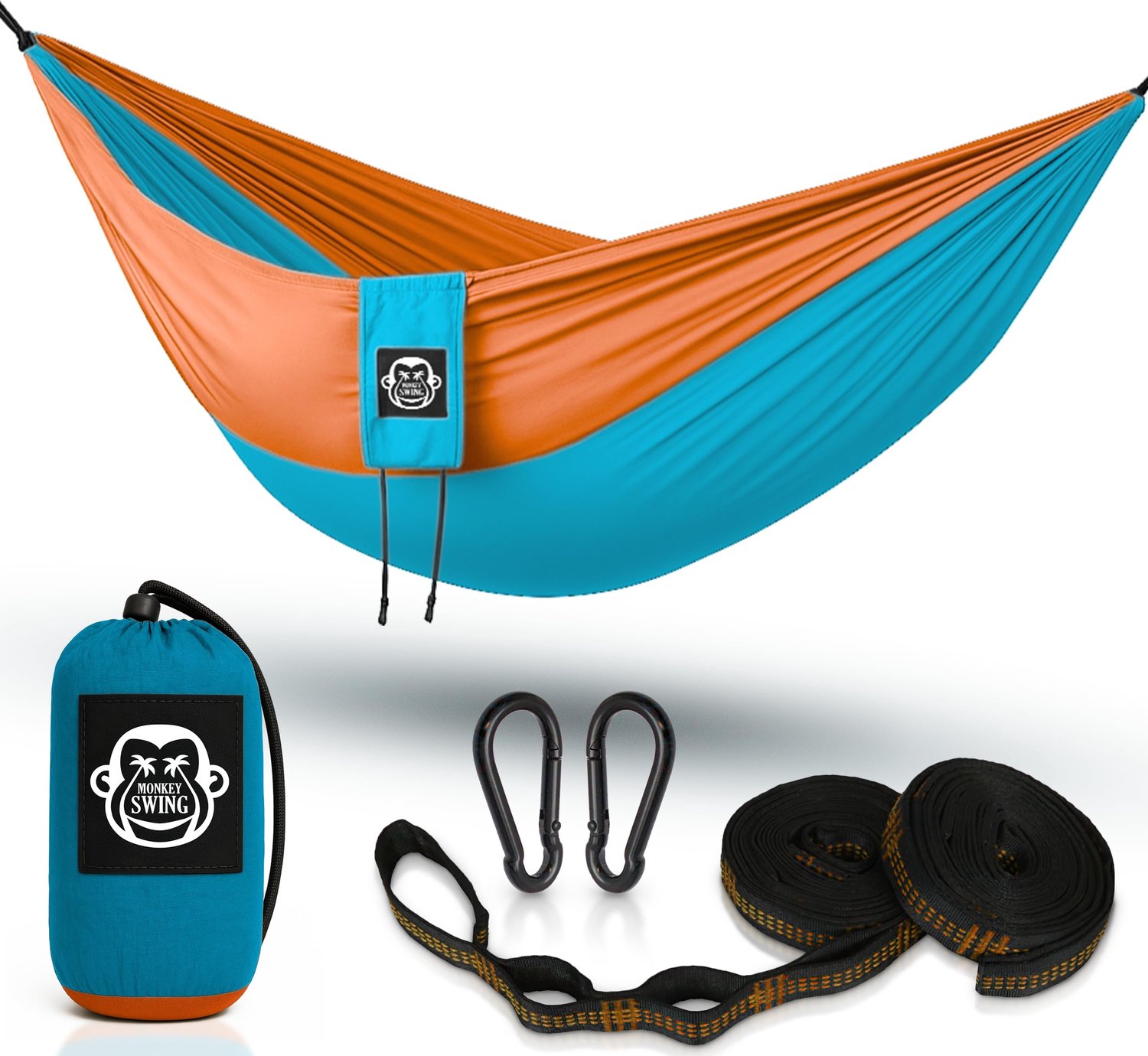 Monkey Swing Hangmat Ultralicht 275 x 140 cm - tot 300 kg, Set met Boombanden en Karabijnhaken, Parachutenylon, Camping
