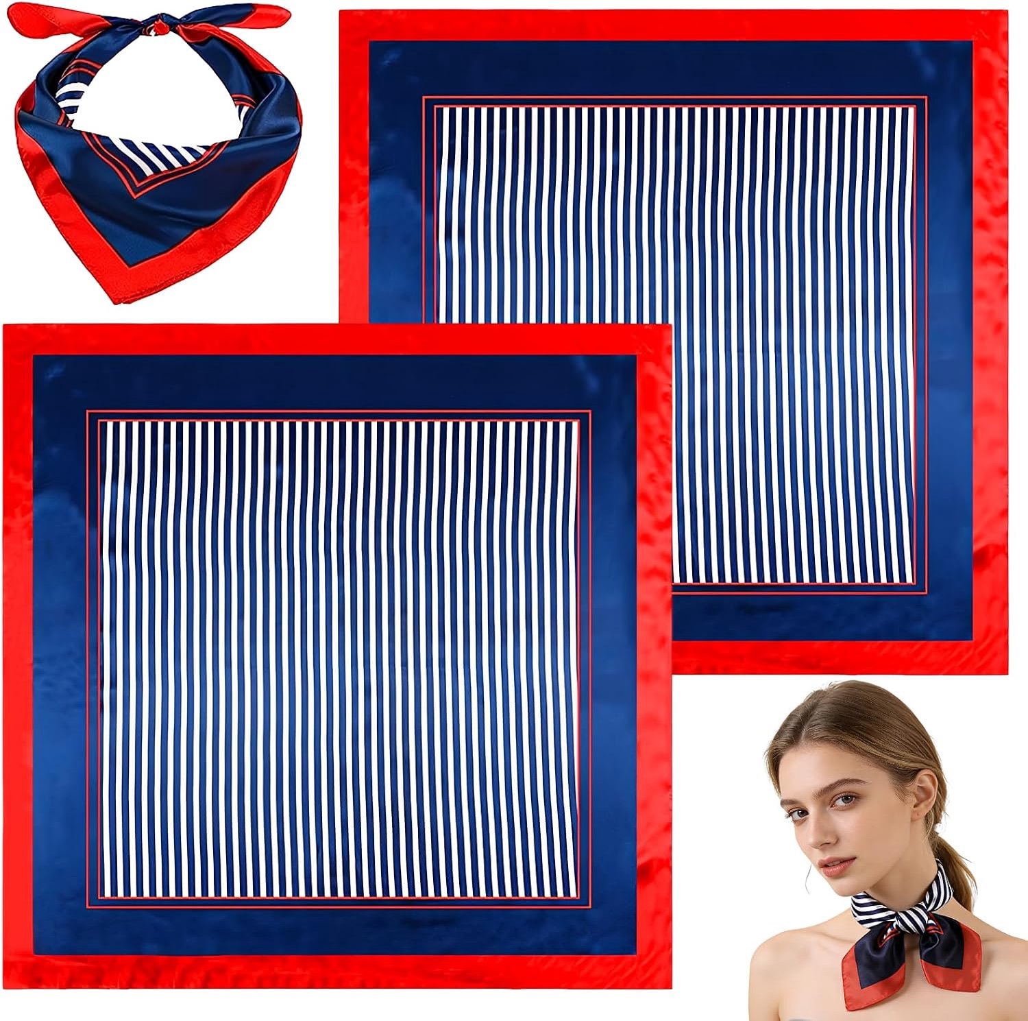 Lichte maritieme sjaals (2 stuks) – vierkante zijden imitatie maritieme stijl voor dames, ideaal voor dagelijks - ShopVlot