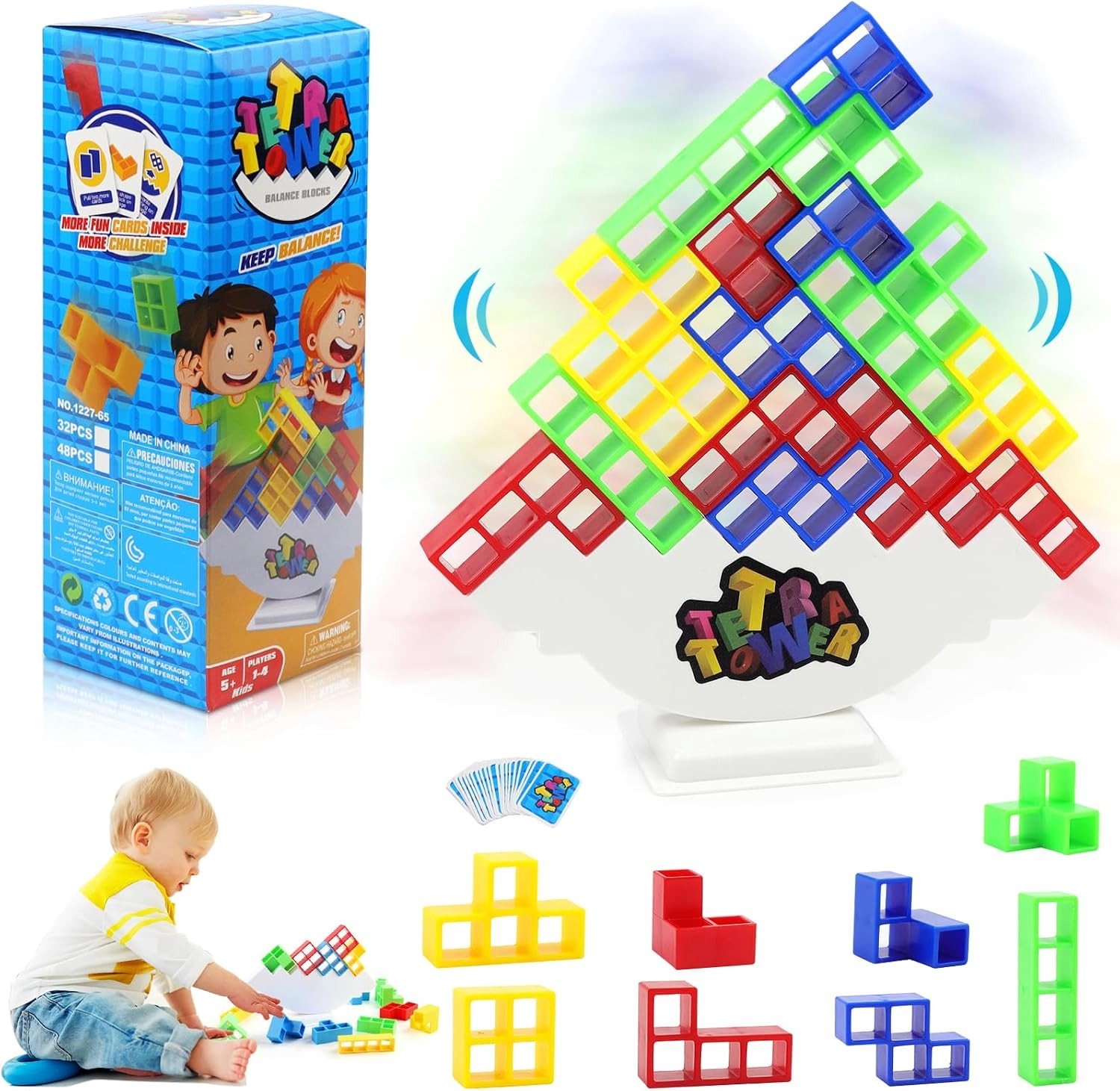 Tetris Tetra Tower Spel voor Kinderen en Volwassenen, Balansspel met 40 Blokken, Stapelspel voor Gezinsplezier en Teamactiviteiten