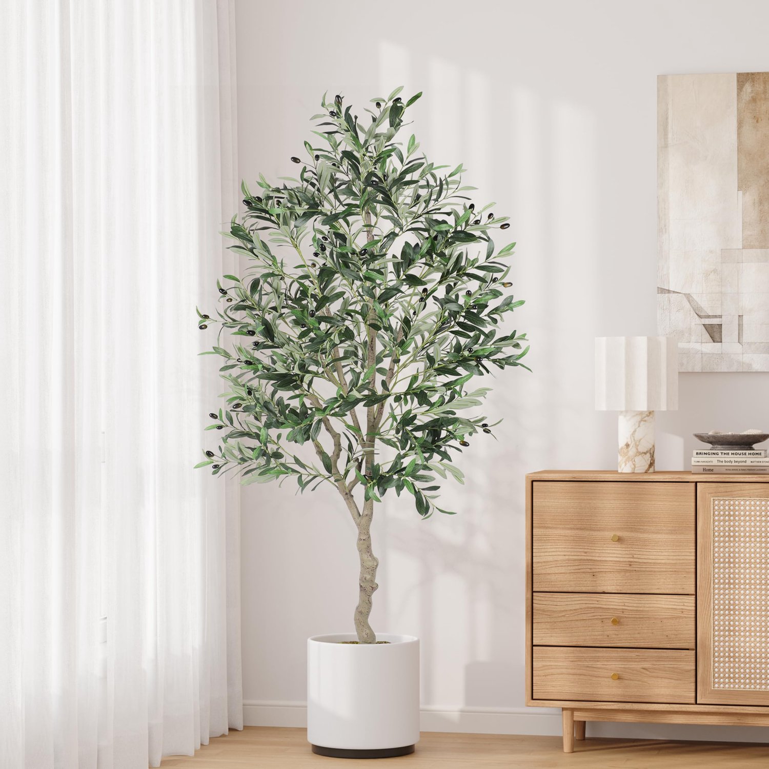 Dripex Kunstolijfboom, 180 cm, kunstplanten, grote olijfboomplant in pot, olijfboomdecoratie voor thuis, woonkamer - ShopVlot