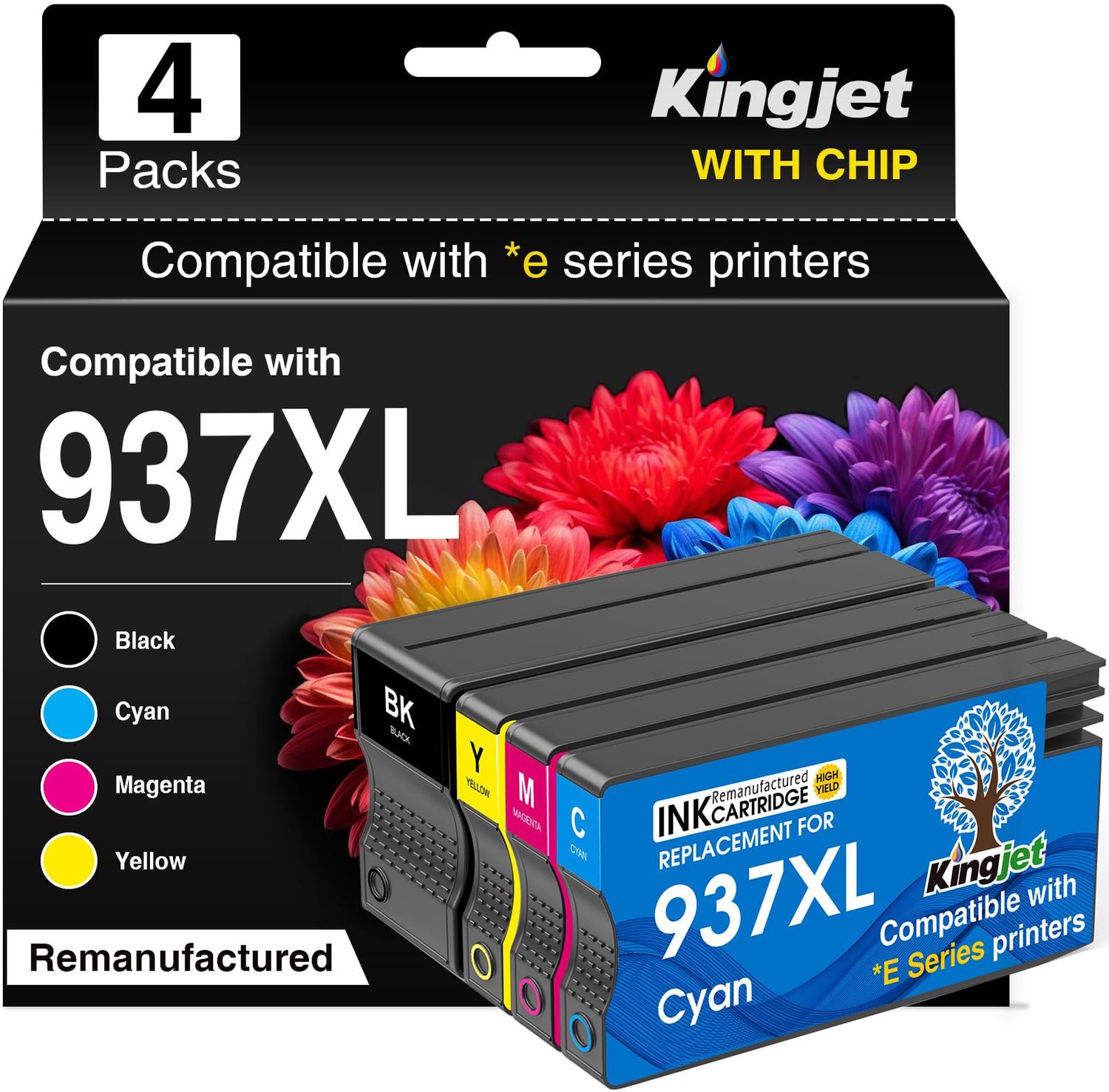 KINGJET 937 XL Compatibel met HP 937 printercartridges Multipack XL 937XL 937e voor HP OfficeJet Pro 9120e 9122e 9125e 9132e 9135e 9720e 9730e 9117b 9