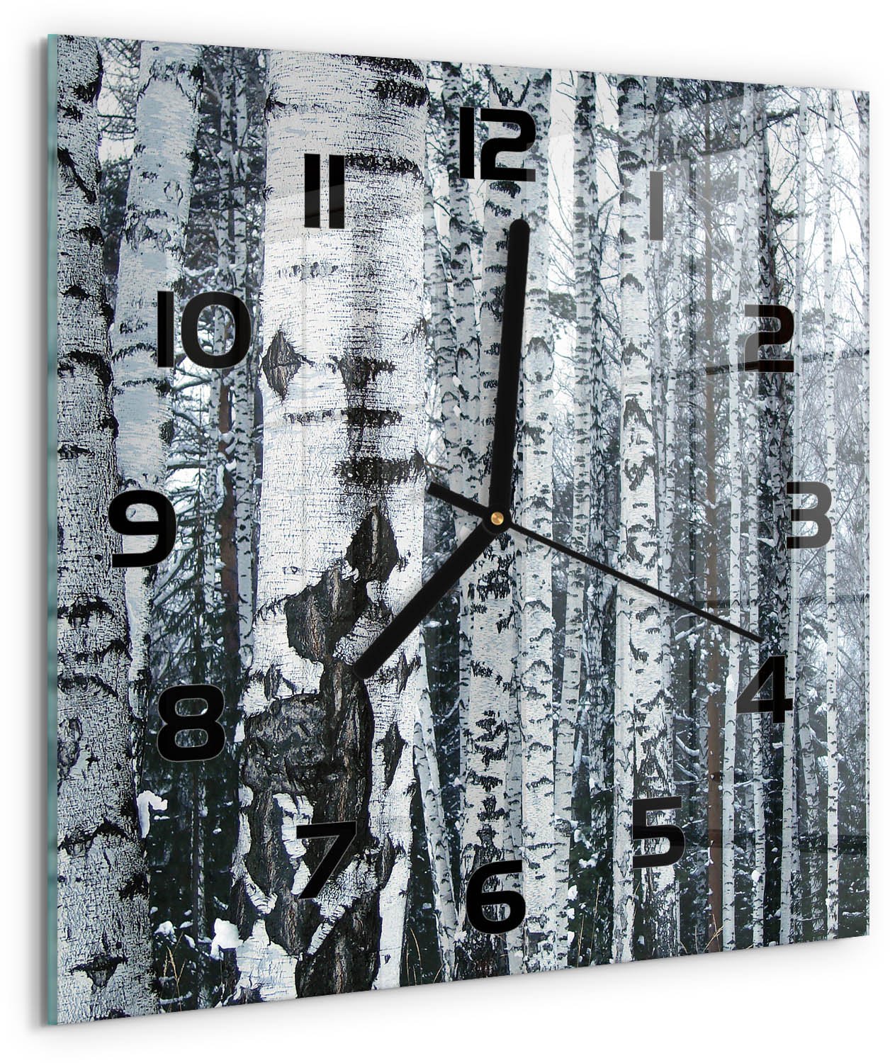 TULUP Wandklok - Berken Wandklok Glas Met Motief - 30x30 cm - Wit Decoratieve Glazen Klok - Zwarte handen - Vierkante Klok - Gekleurde Glazen Klok - Glazen Klok Met Print