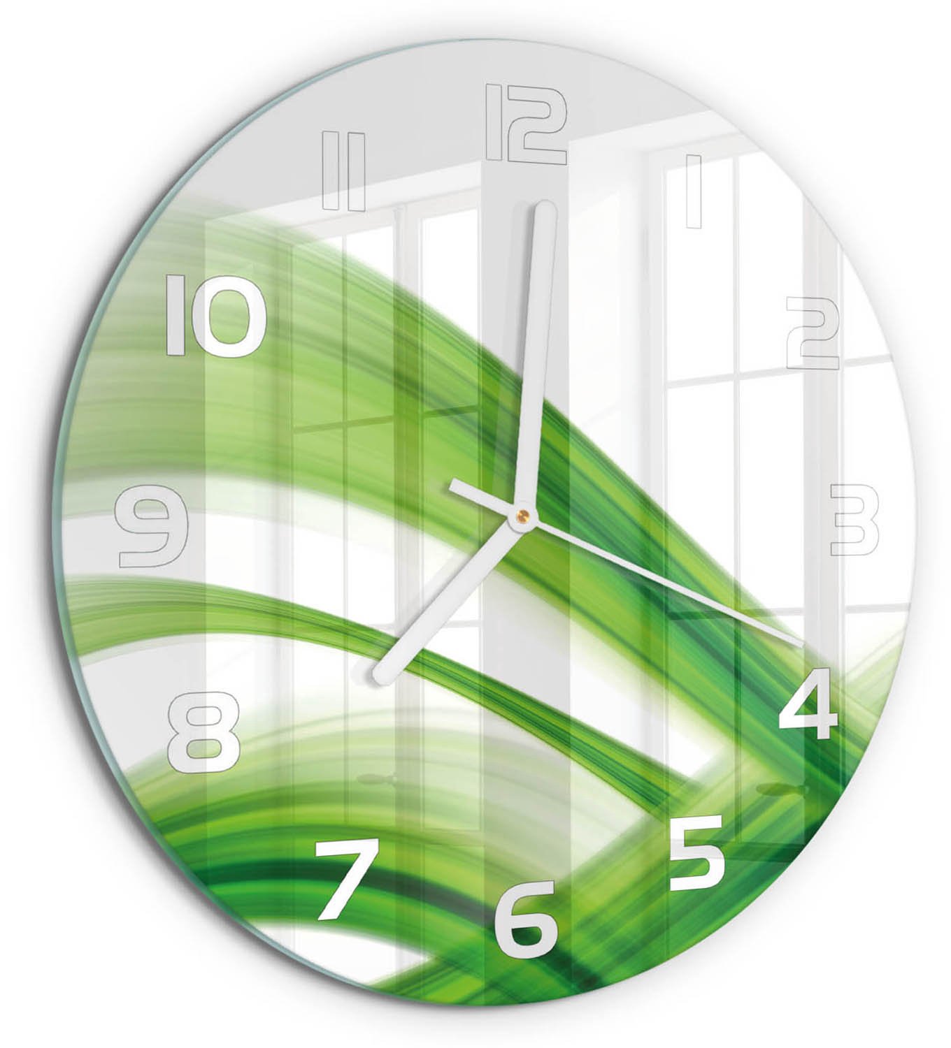 TULUP Wandklok - Golfabstractie Gekleurde Glazen Klok - fi30 cm - Groente Glazen Klok Met Print - Witte handen - Ronde Klok - Moderne Wandklok Glas - Wandklok Glas Decoratie