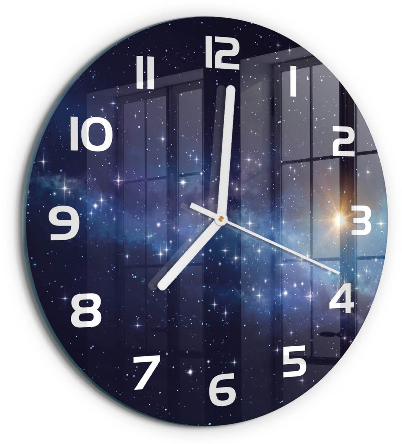 TULUP Wandklok - Melkwegstelsel Klok Glas Met Opdruk - fi30 cm - Blauw Moderne Wandklok Glas - Witte handen - Ronde Klok - Decoratieve Glazen Klok - Glazen Wandklok Design
