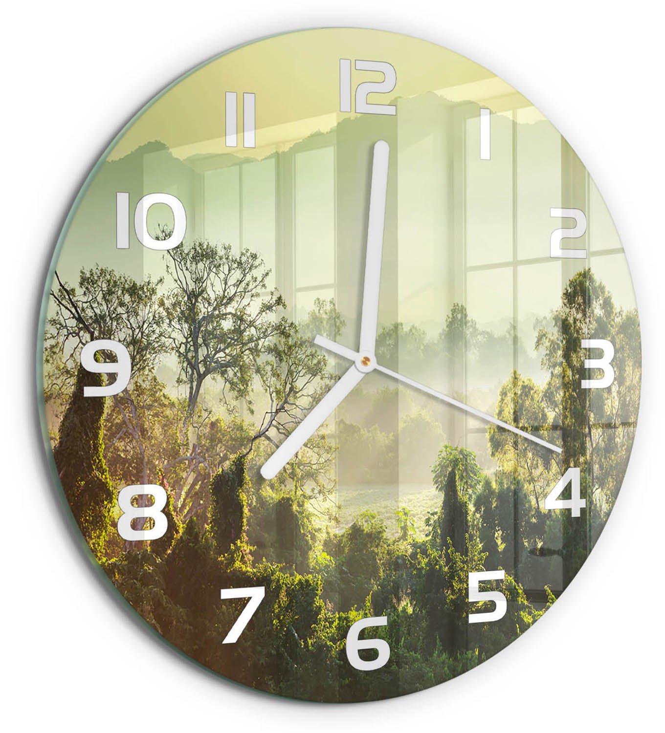 TULUP Wandklok - jungle Gekleurde Glazen Klok - fi30 cm - Groente Glazen Klok Met Print - Witte handen - Ronde Klok - Moderne Wandklok Glas - Wandklok Glas Decoratie