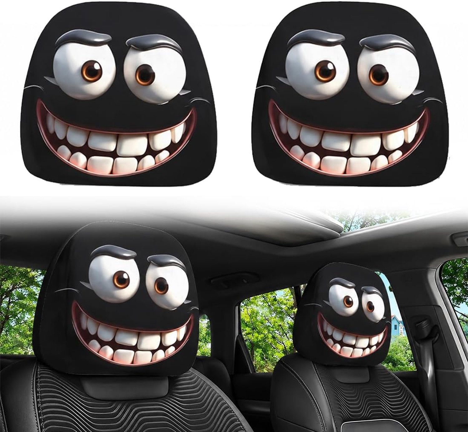 Hoofdsteunhoes auto - Universele pasvorm - Polyester zwart met grappige print - Bescherming tegen krassen en vlekken - Vemera