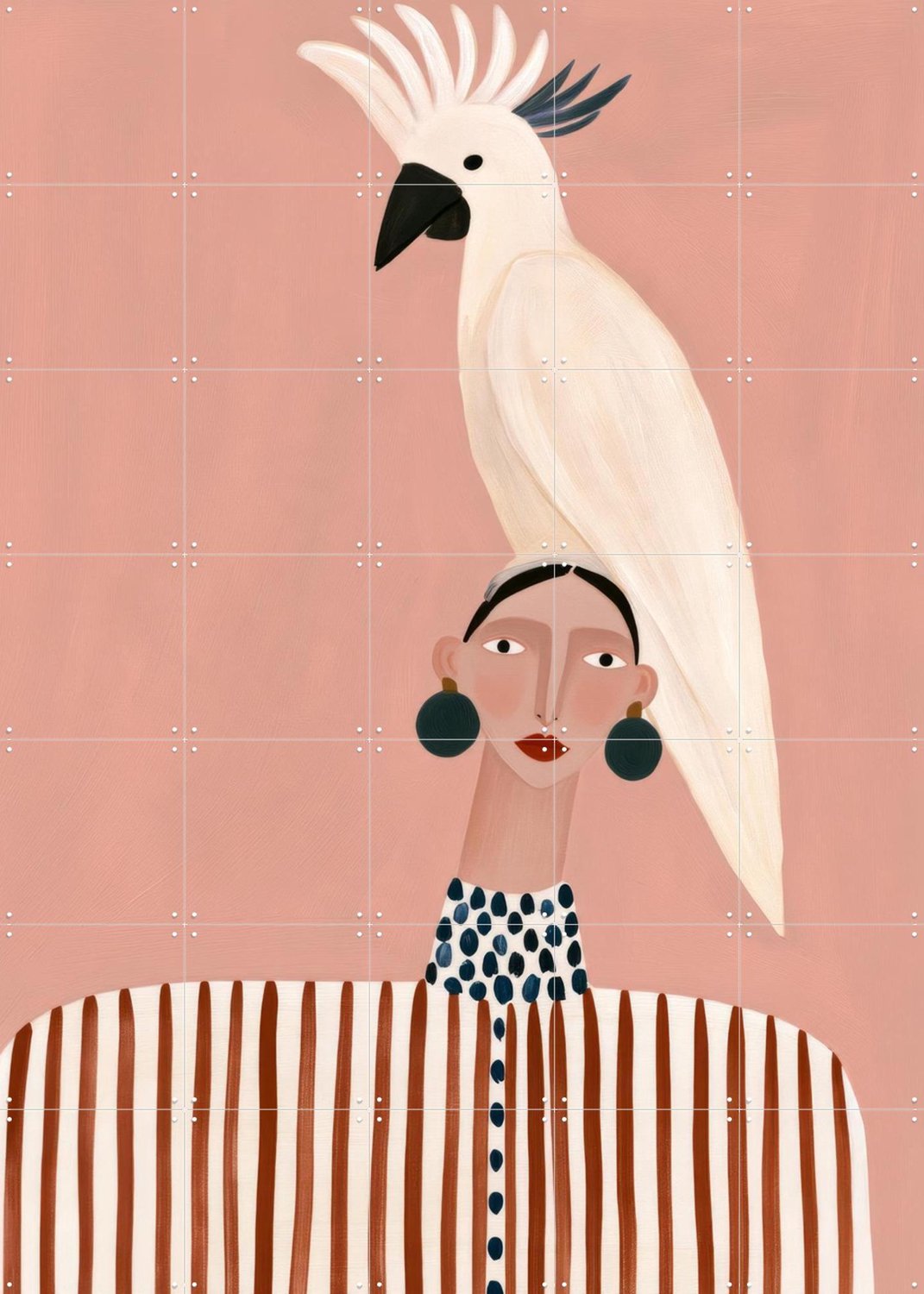 IXXI Cockatoo Couture, Atelier Pommeline - 100 x 140 cm - Grote wanddecoratie en posters - Modern, Cartoonesk, Illustraties, Woonkamer, Slaapkamer Roze / Wit