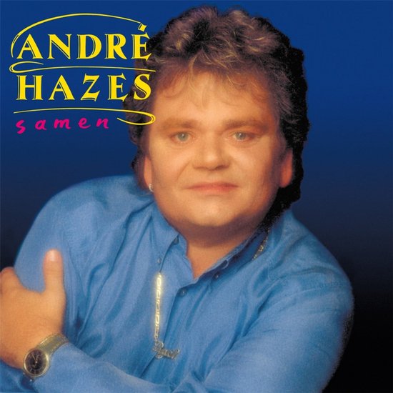 André Hazes albumhoes 'Samen', portret van Hazes in blauw overhemd tegen een blauwe achtergrond.