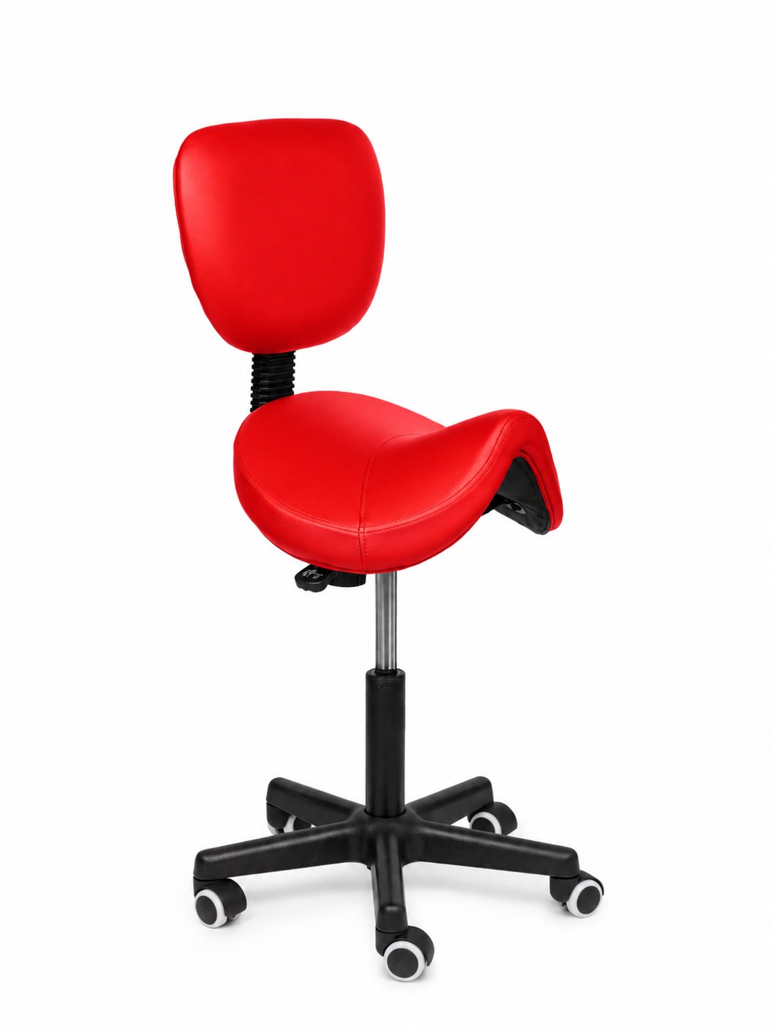Ergonomische Zadelkruk met Rugleuning Comfort Rood op Wielen Laag (40-57cm) / Met voetsteun / Standaard wielen