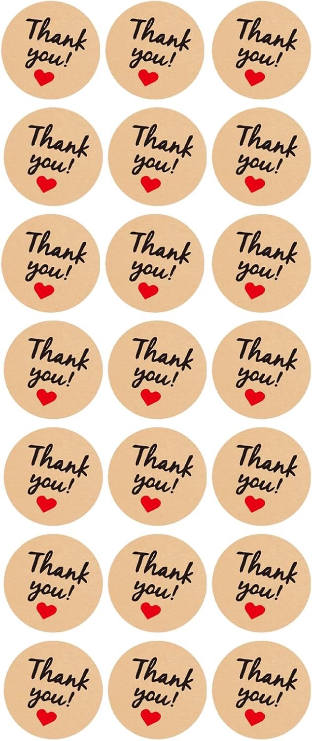 SnelShoppen - 210 Pcs Thank You Stickers - Zelfklevende Bedankstickers - Kraft Papier Hart Stickers voor Cadeauverpakking, Bakken, Kerst, Verpakking,