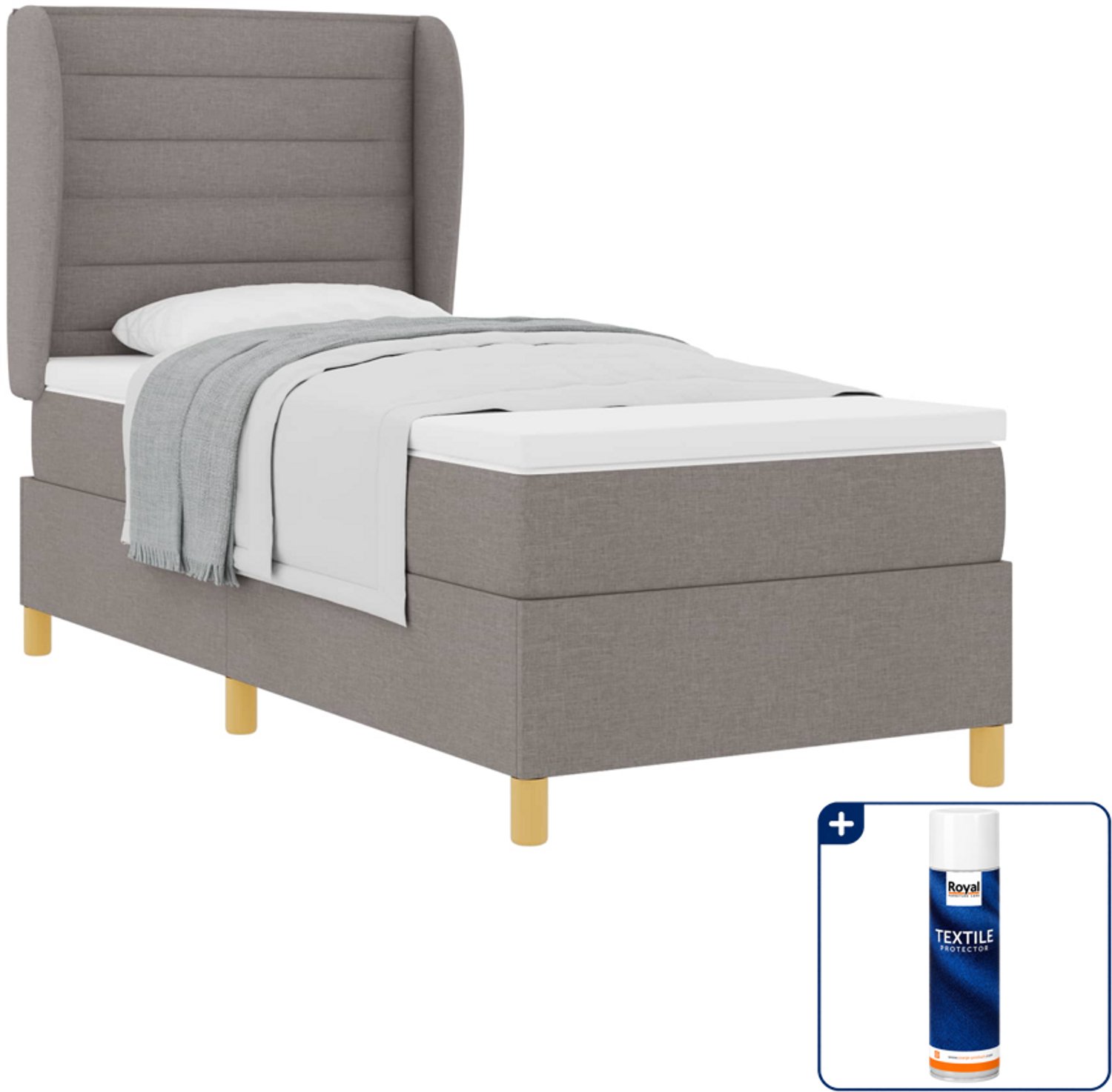 vidaXL boxspringbed - 100 x 200 cm - stof - taupe - Inclusief textielbeschermer 500 ml