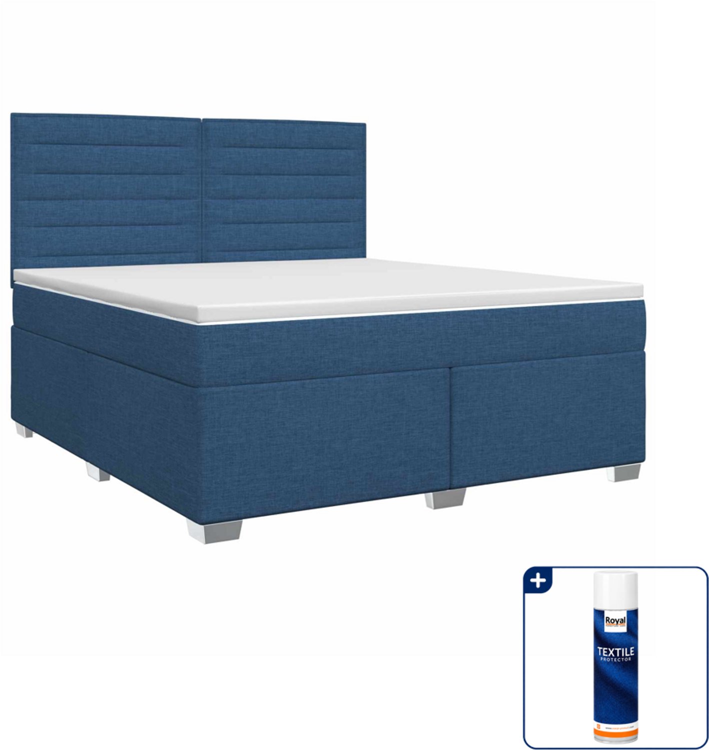 vidaXL boxspringbed Queensize - 160 x 200 cm - blauw - Inclusief textielbeschermer 500 ml
