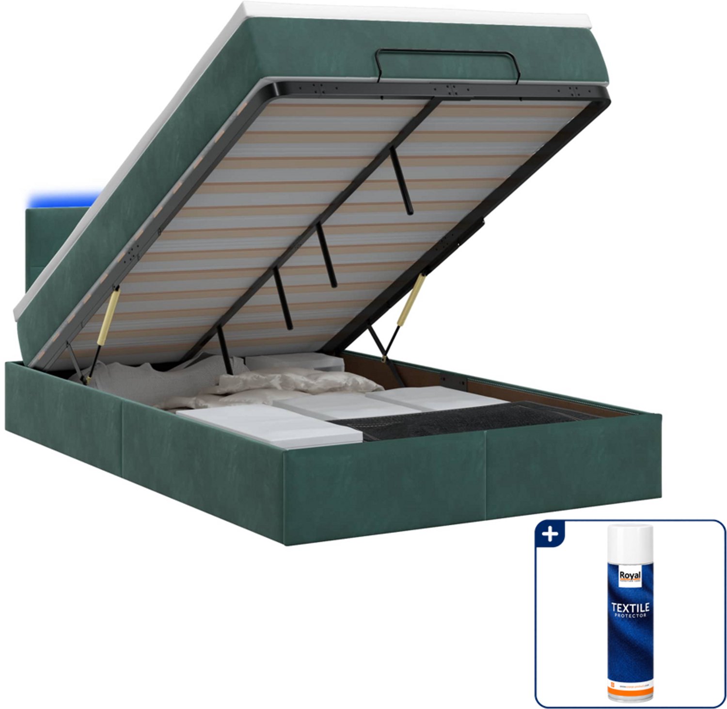vidaXL ottoman bed - 120 x 190 cm - met matras en led - donkergroen - Inclusief textielbeschermer 500 ml