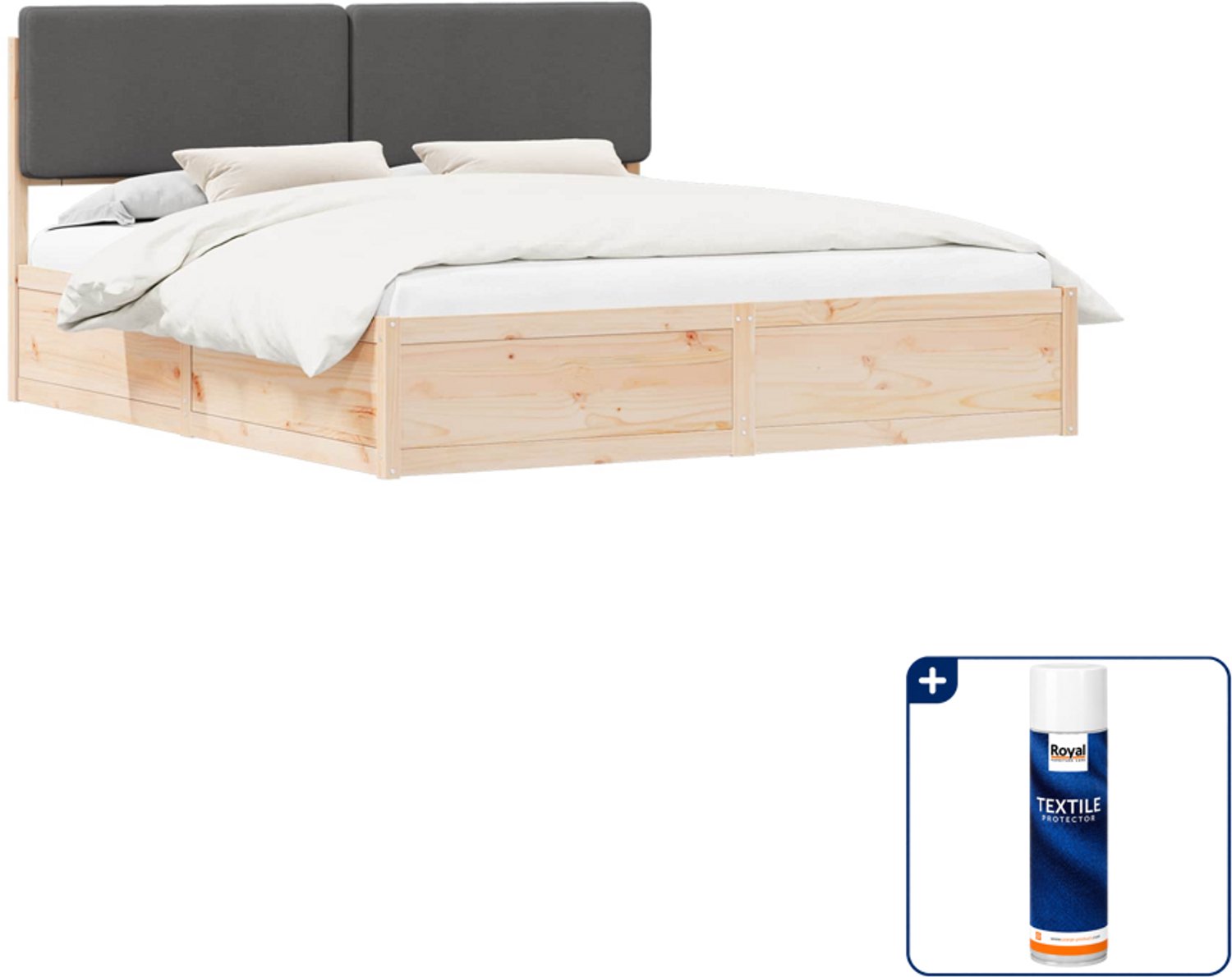 vidaXL Bedframe - 200 x 200 cm - massief grenenhout - donkergrijs - Inclusief textielbeschermer 500 ml Blauw
