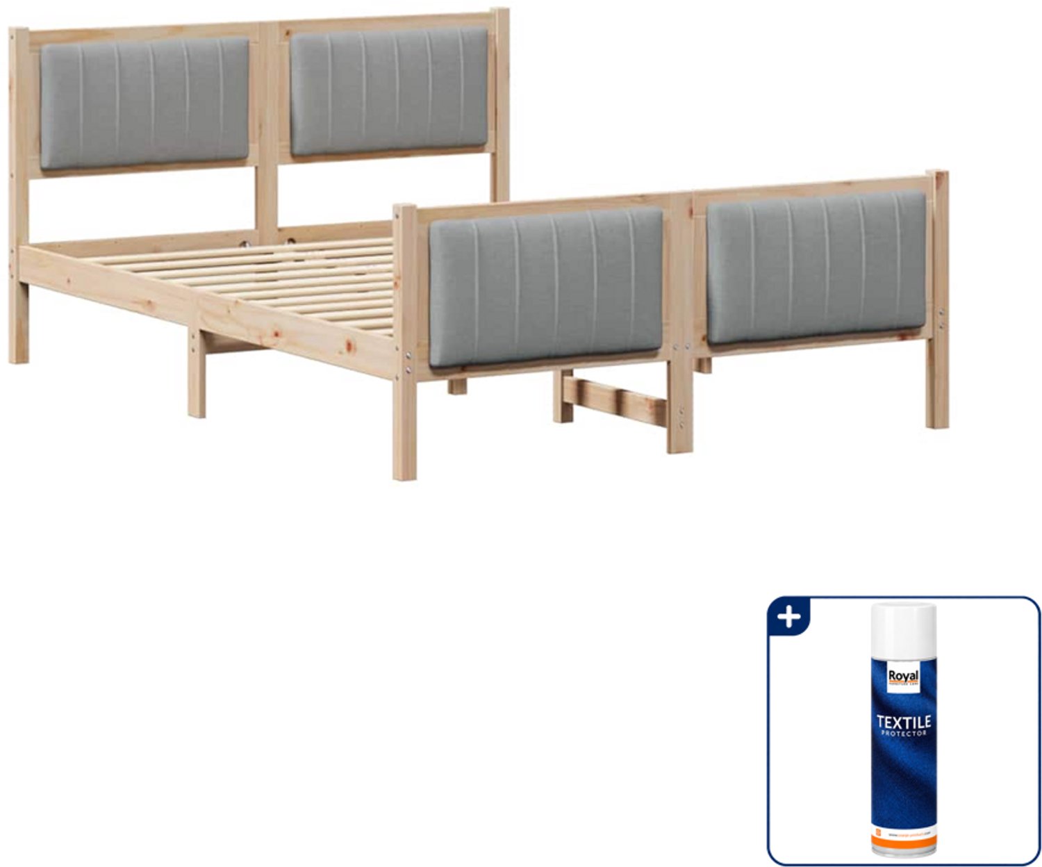 vidaXL Bedframe - Small double - 140 x 200 cm - bruin en lichtgrijs - Inclusief textielbeschermer 500 ml