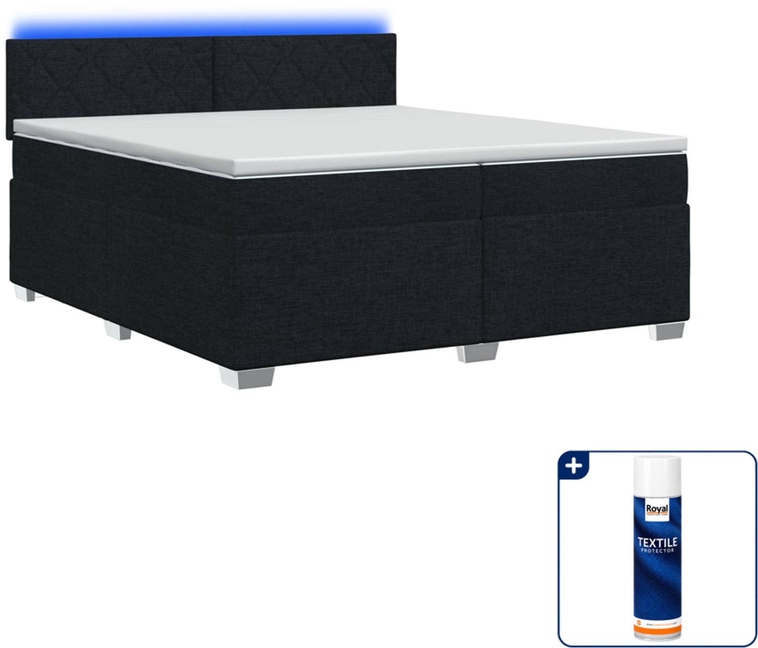 vidaXL boxspring - 200 x 200 cm - zwart - Inclusief textielbeschermer 500 ml