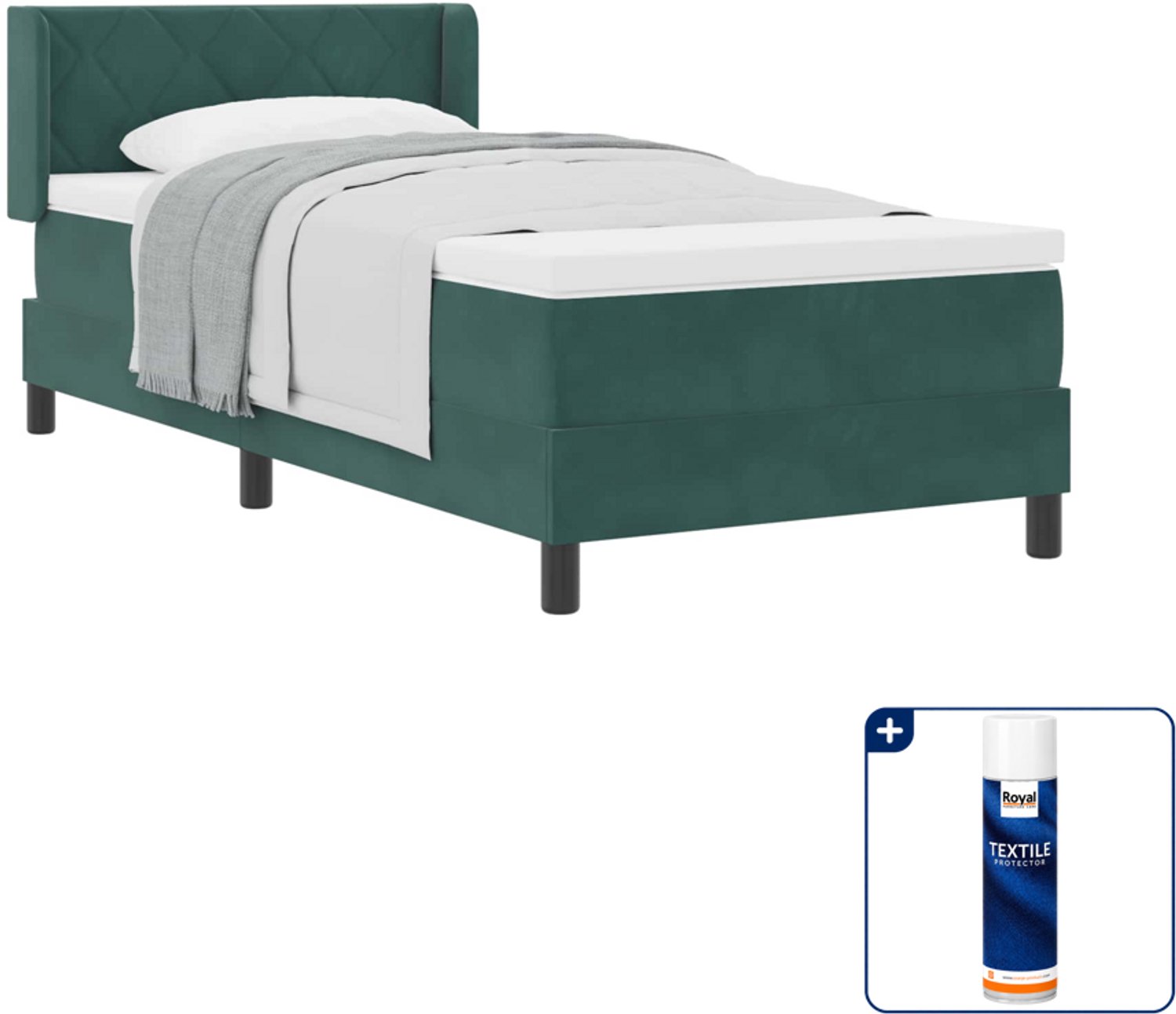 vidaXL boxspringbed - 90 x 200 cm - donkergroen - Inclusief textielbeschermer 500 ml