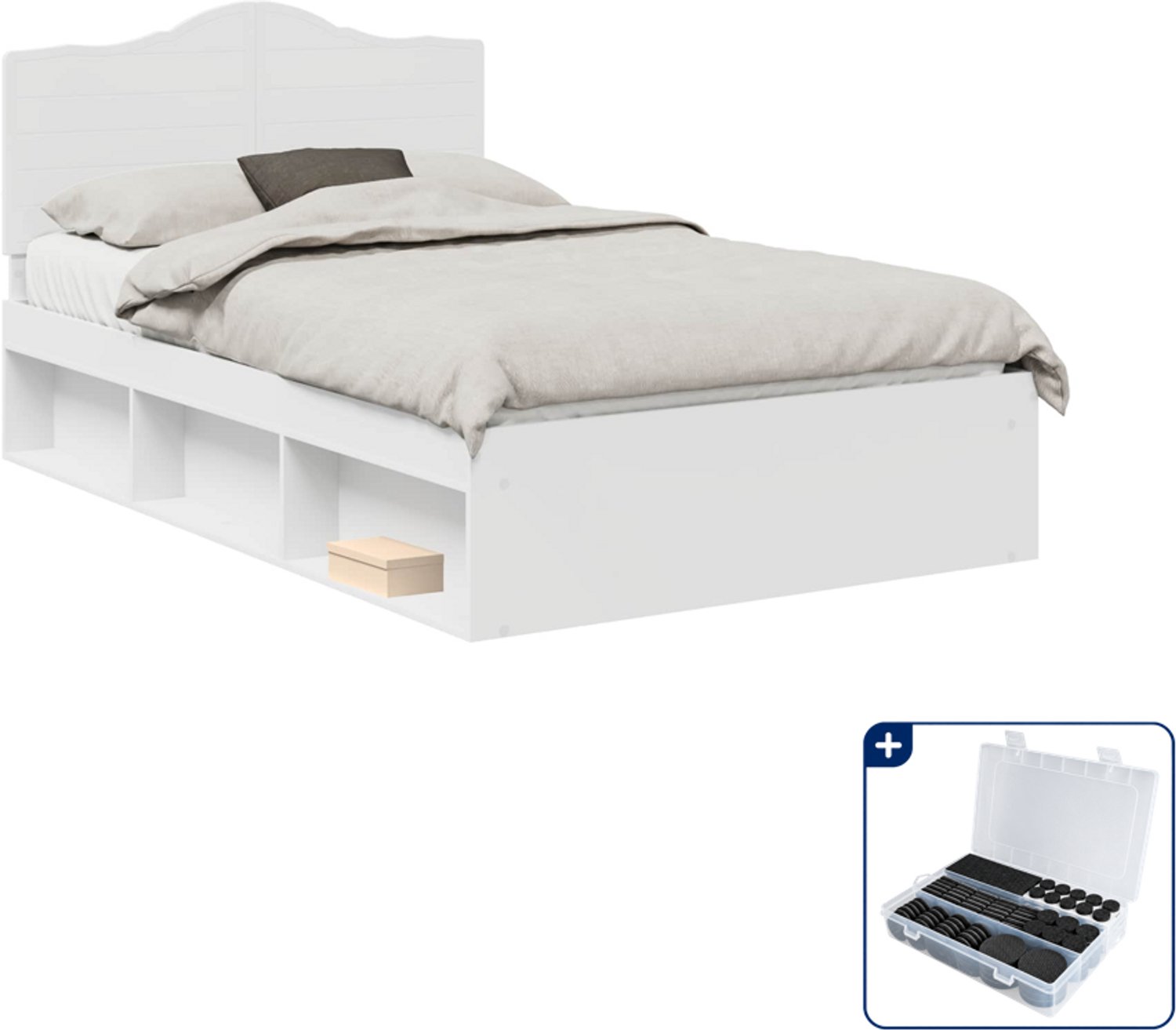 vidaXL Bedframe - 120 x 190 cm - bewerkt hout - wit - Inclusief antikrasvilt 177-delig