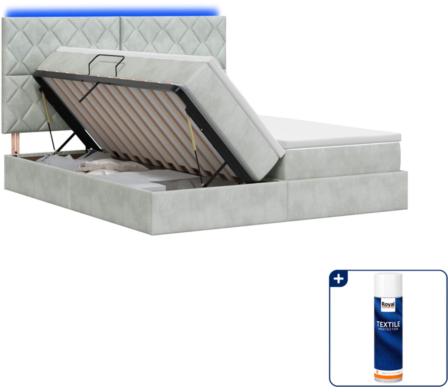 vidaXL opslagbed - 200 x 200 cm - lichtgrijs - Inclusief textielbeschermer 500 ml