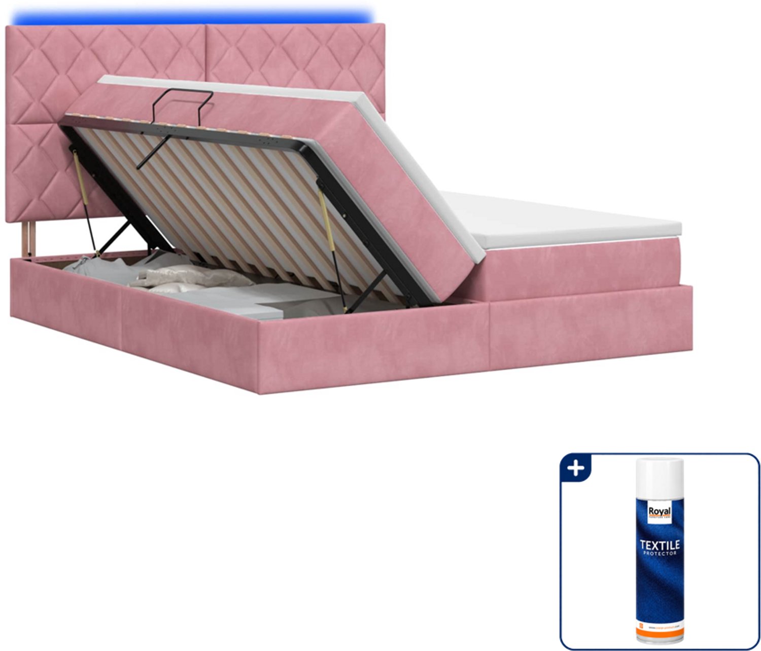 vidaXL Kingsize opbergbed met matras - 180 x 200 cm - roze - Inclusief textielbeschermer 500 ml