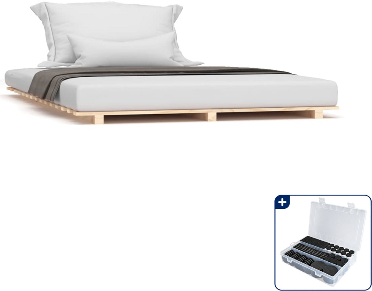 vidaXL bedframe - 135 x 190 cm - massief grenenhout - Inclusief antikrasvilt 177-delig Bruin