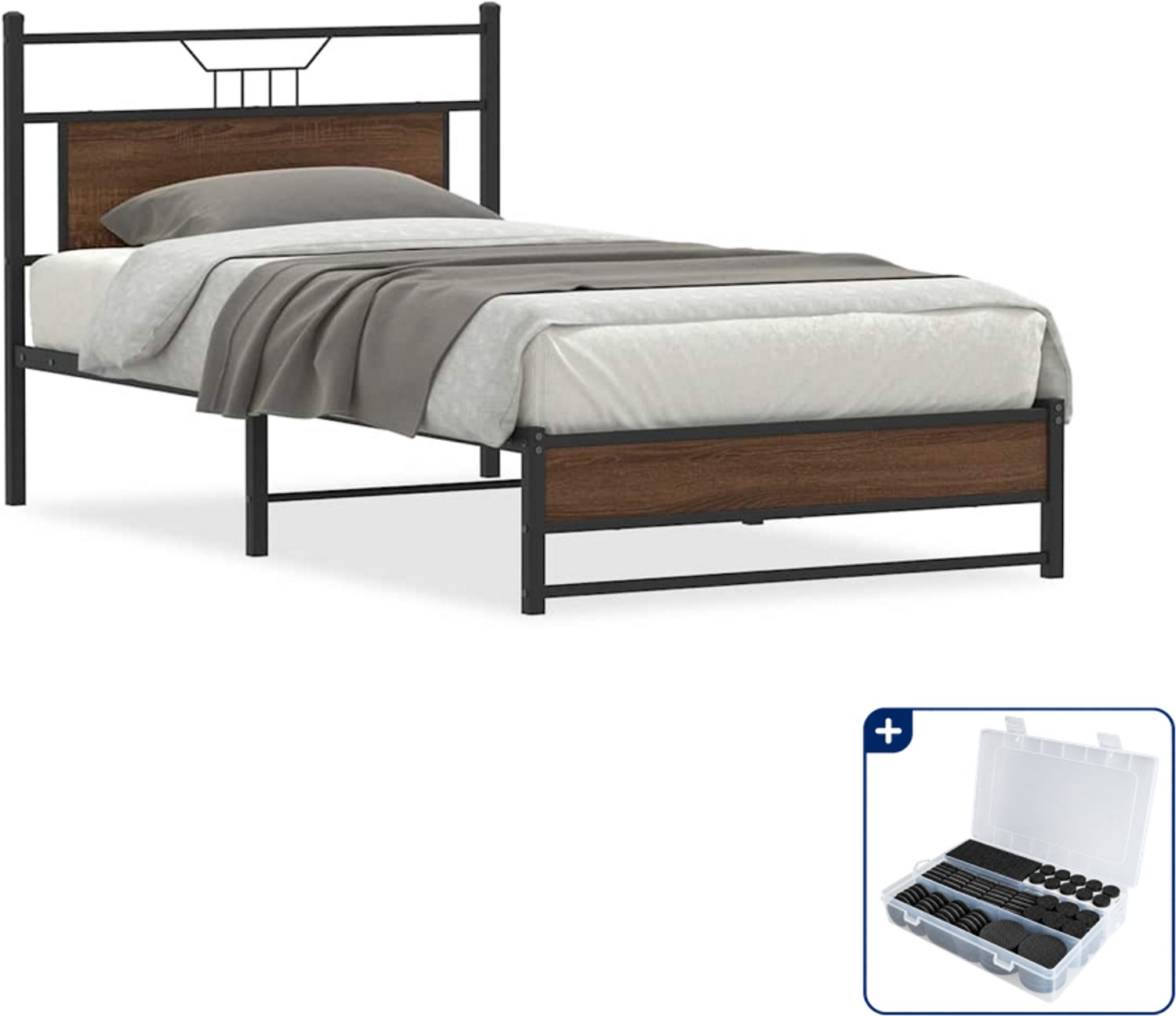vidaXL Bedframe - 100 x 200 cm - bruineiken - Inclusief antikrasvilt 177-delig