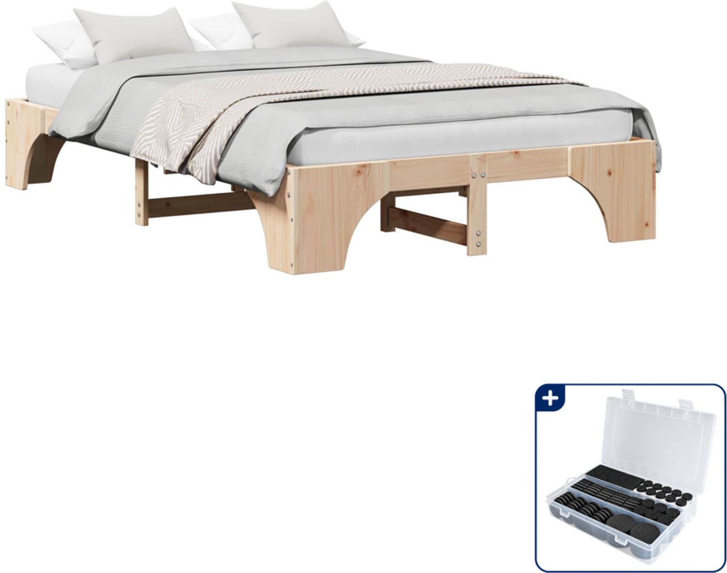 vidaXL bedframe - 140 x 190 cm - massief grenenhout - naturel - Inclusief antikrasvilt 177-delig Bruin