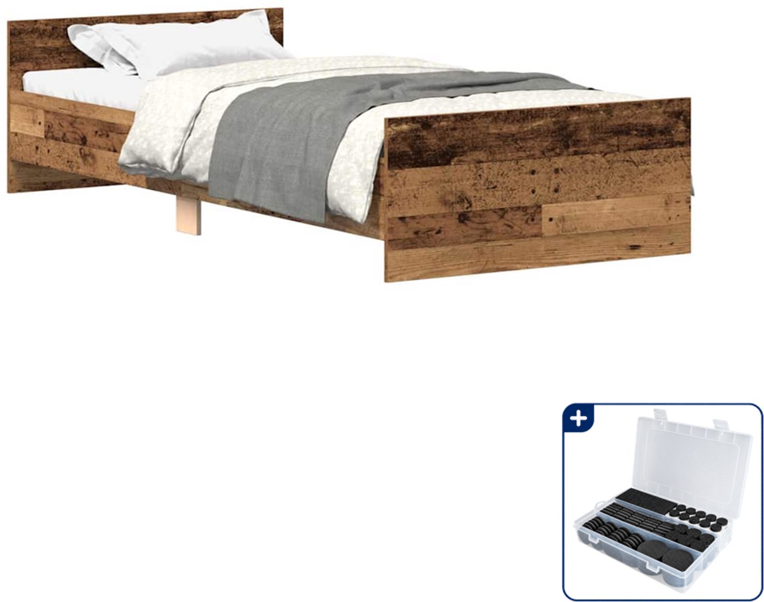 vidaXL bedframe - 90 x 200 cm - bewerkt hout - oud hout - Inclusief antikrasvilt 177-delig Bruin