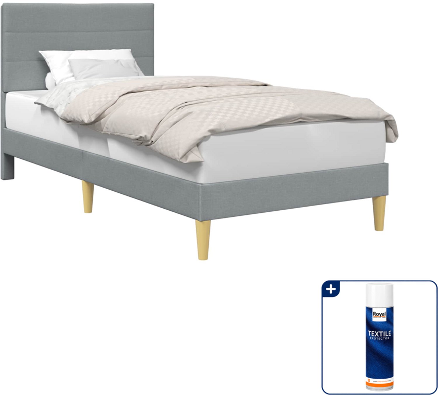 vidaXL bedframe met hoofdeinde - 90 x 200 cm - stof - lichtgrijs - Inclusief textielbeschermer 500 ml