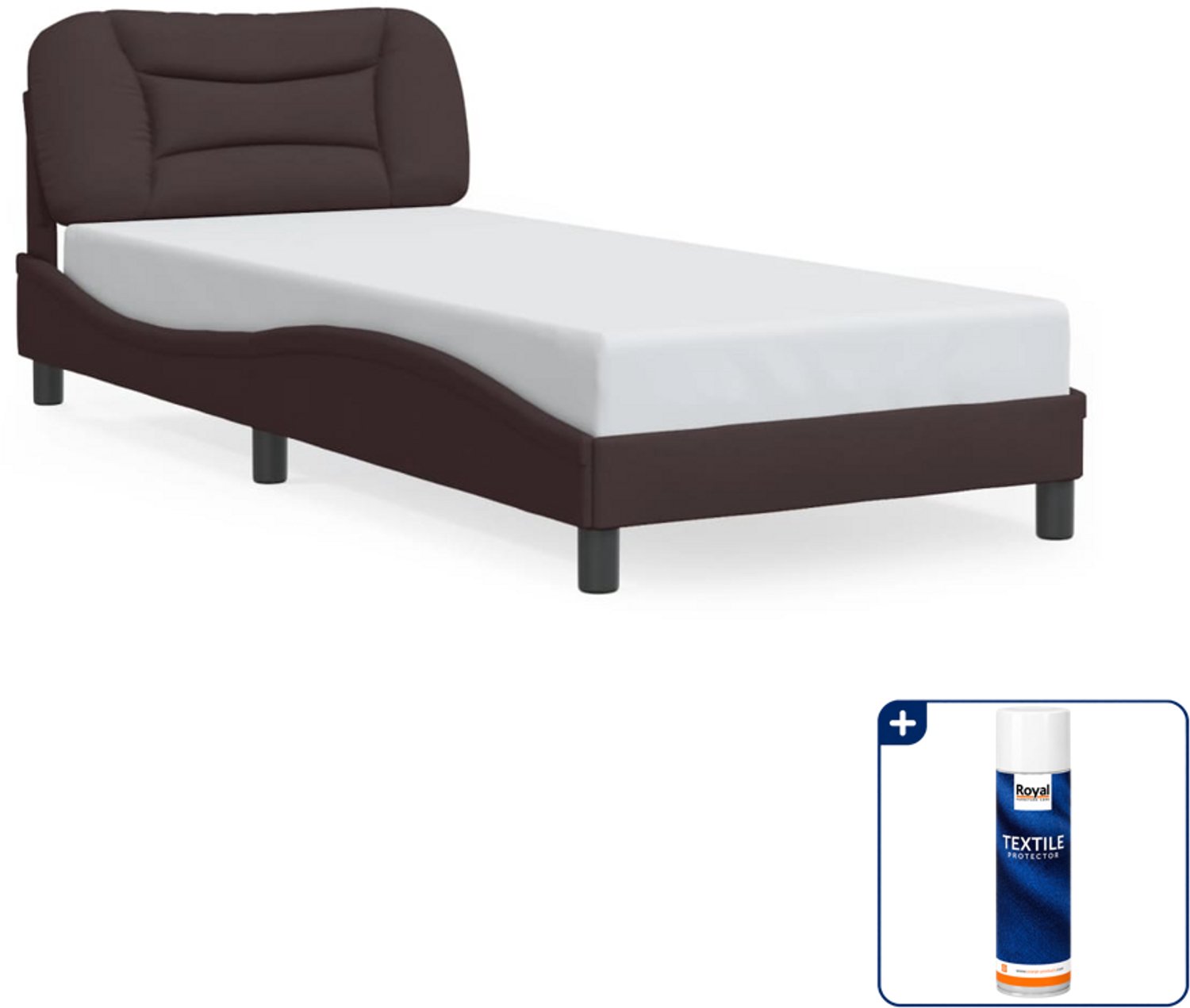 vidaXL Hvar bedframe met LED - 90 x 200 cm - stof - donkerbruin - Inclusief textielbeschermer 500 ml