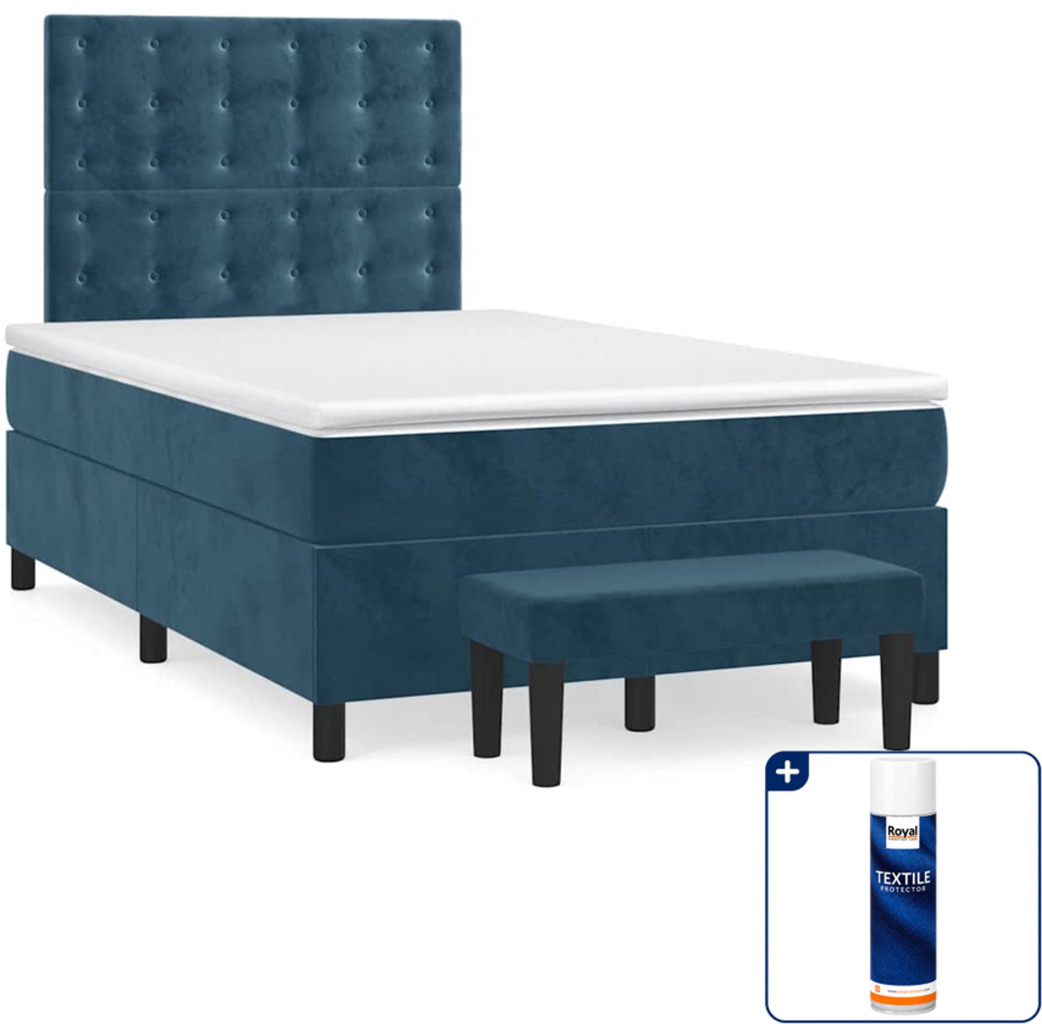 vidaXL Boxspring met matras en bankje - 120 x 190 cm - donkerblauw - Inclusief textielbeschermer 500 ml