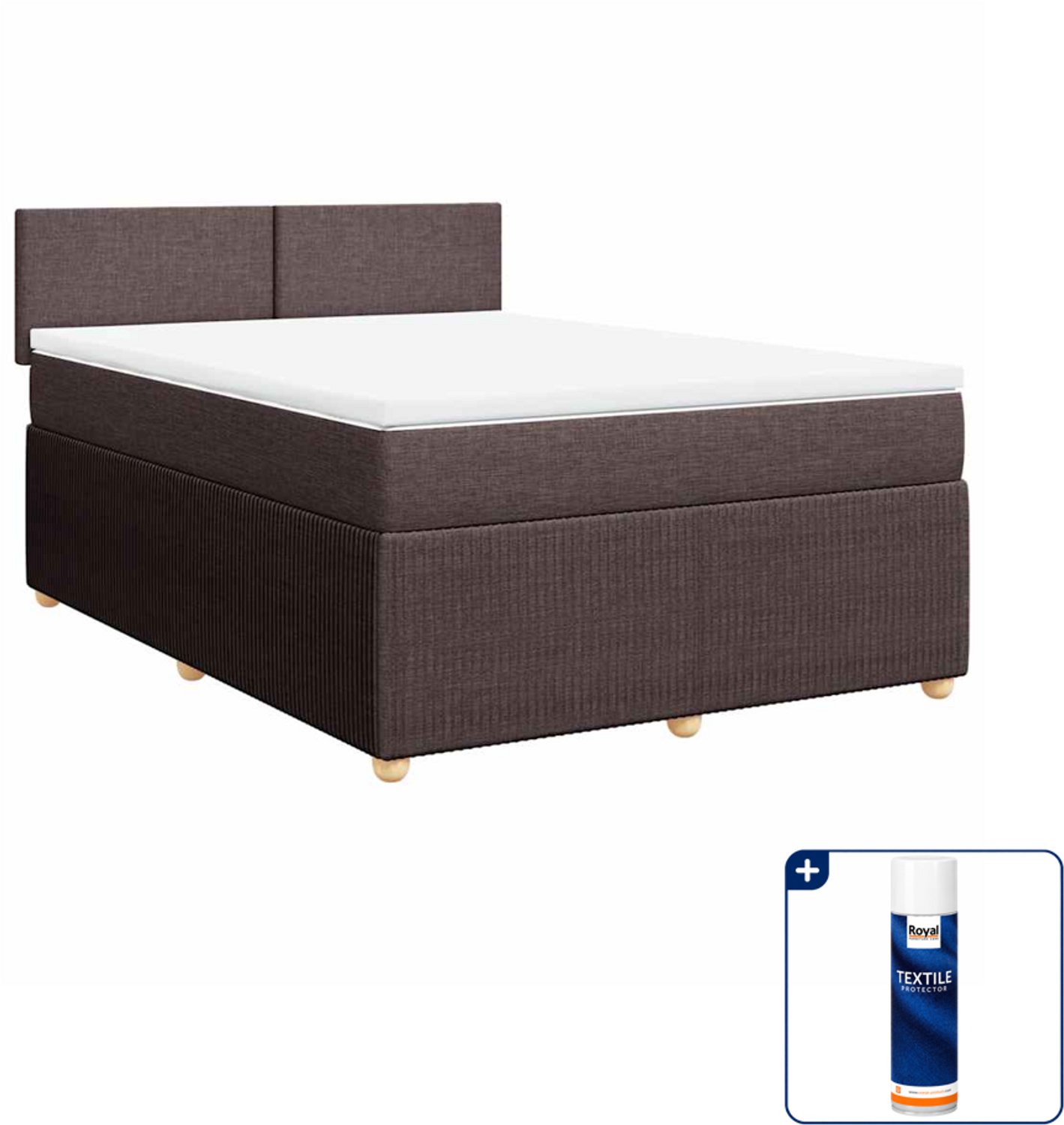 vidaXL Boxspring - 140 x 190 cm - stof - donkerbruin - Inclusief textielbeschermer 500 ml