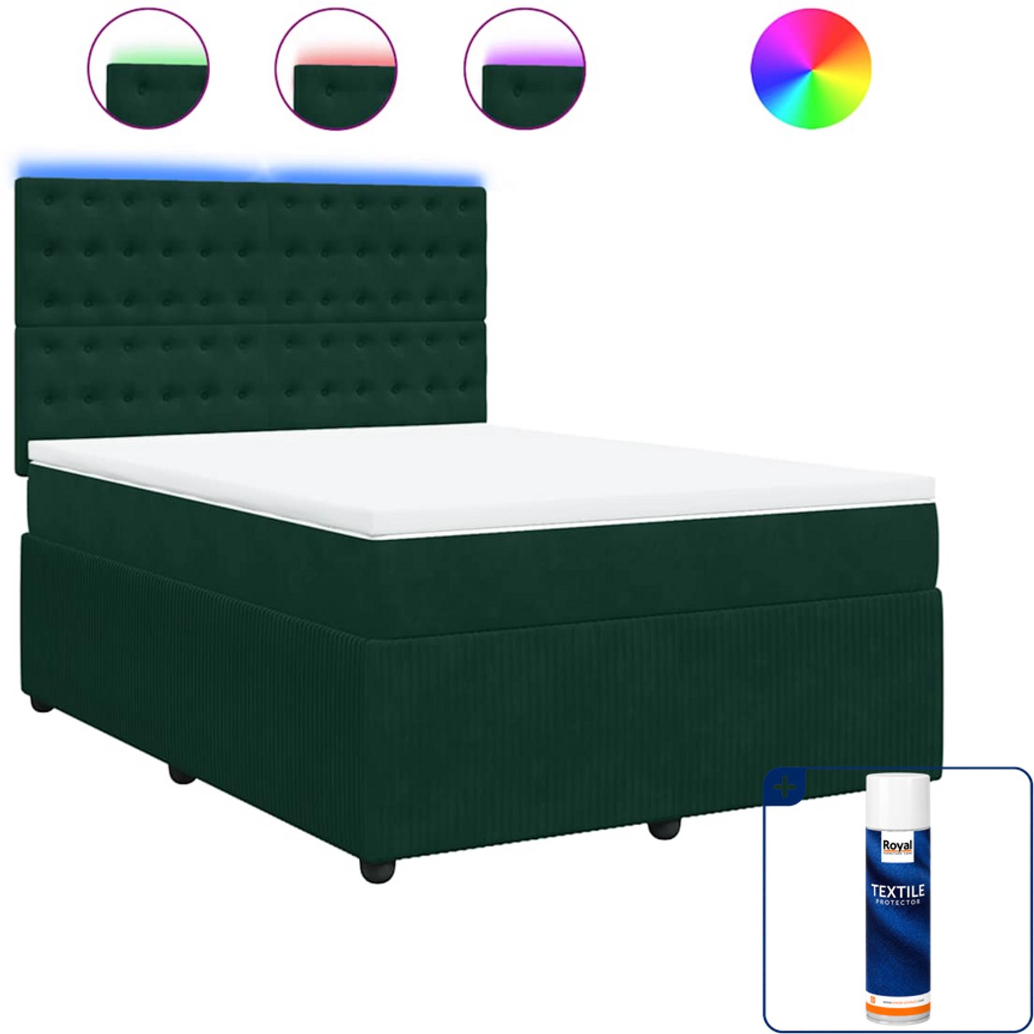 vidaXL Queensize boxspring met matras - 160 x 200 cm - donkergroen - Inclusief textielbeschermer 500 ml Grijs