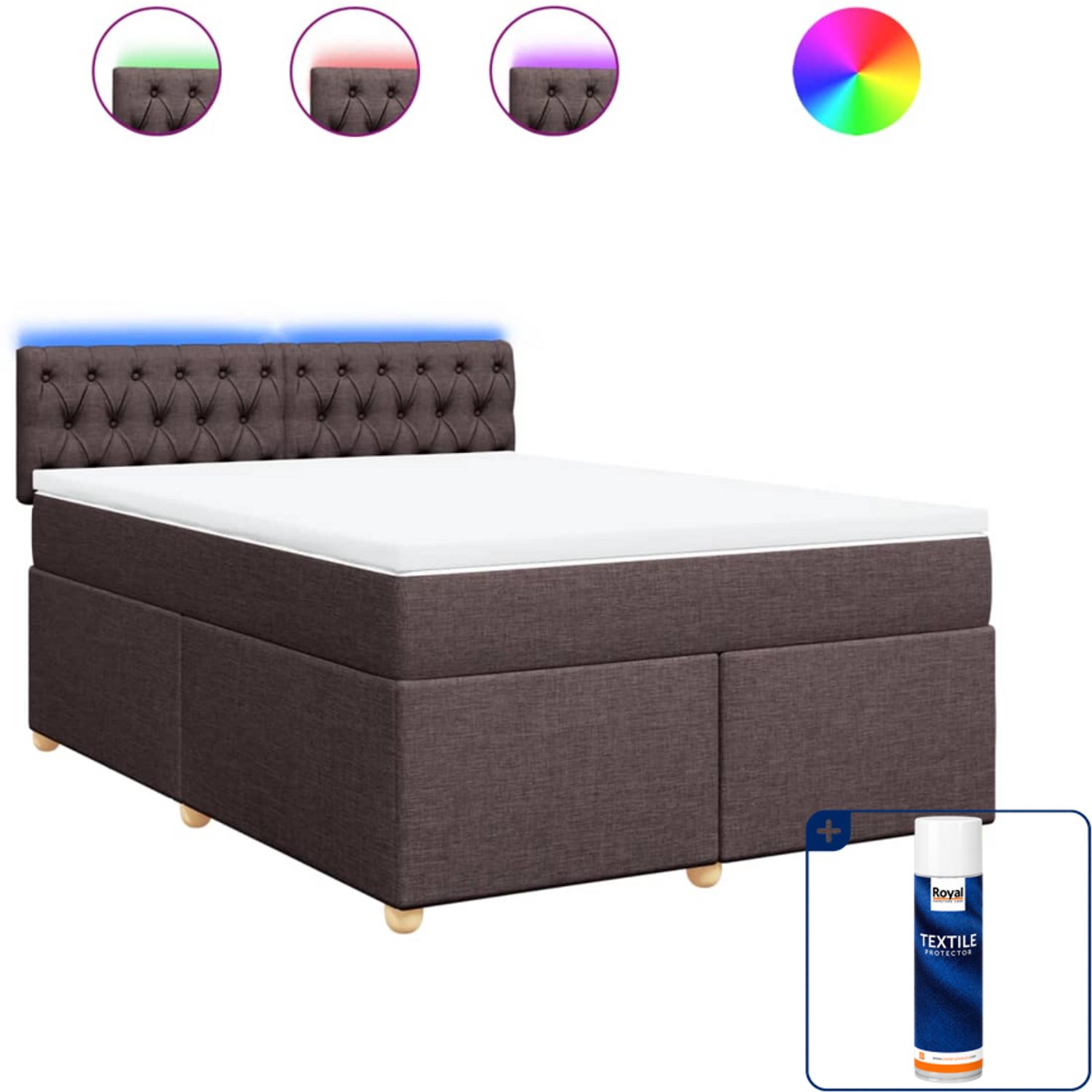 vidaXL boxspring met matras - small double - 140 x 200 cm - donkerbruin - Inclusief textielbeschermer 500 ml