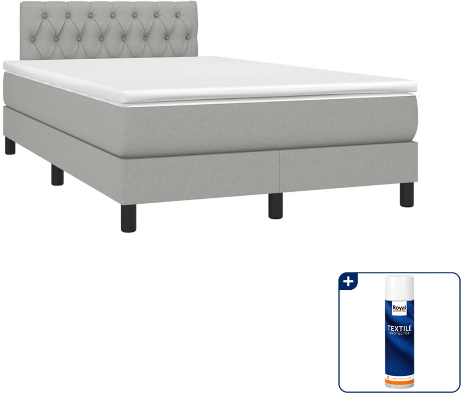 vidaXL boxspring met matras - 120 x 190 cm - lichtgrijs - Inclusief textielbeschermer 500 ml